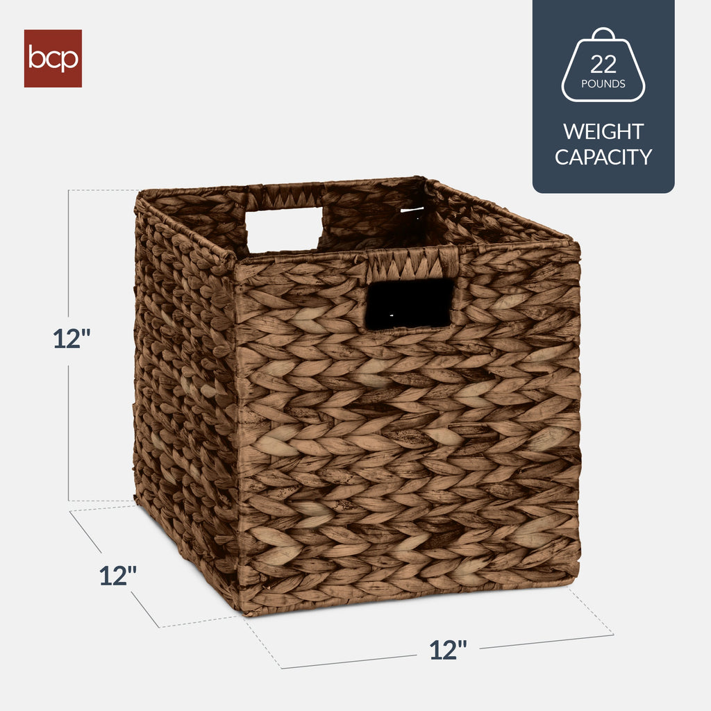 Set of 5 Collapsible Hyacinth Storage Baskets w/ Inserts - 12x12in