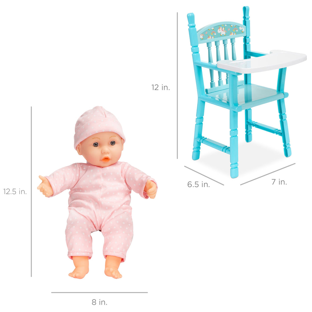 Realistic Baby Doll with Soft Body, Highchair, Potty, Accessories - 12.5in