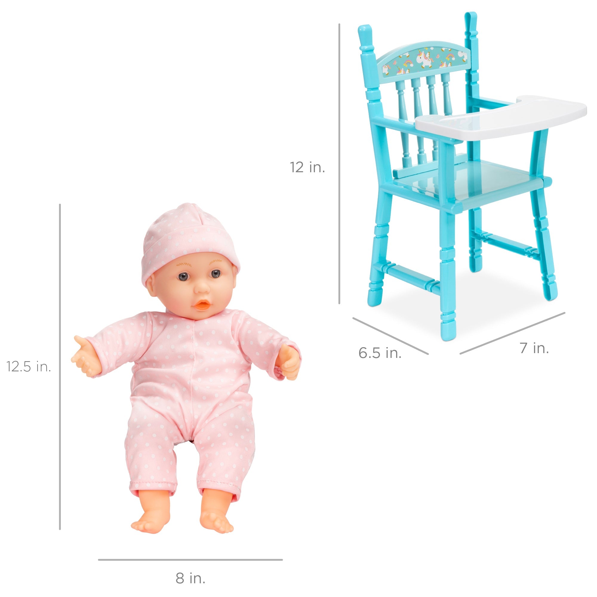 Realistic Baby Doll with Soft Body, Highchair, Potty, Accessories - 12.5in