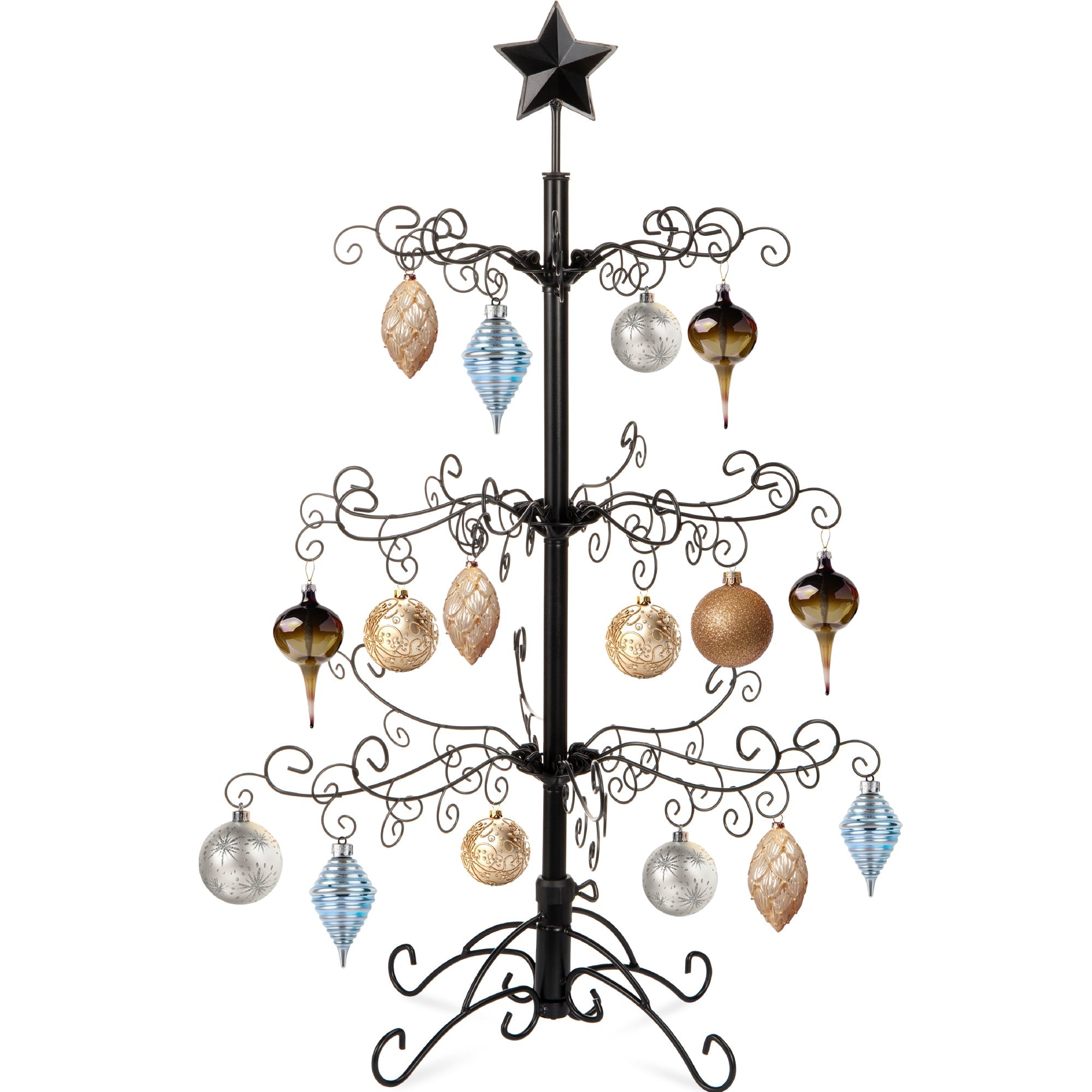 Wrought Iron Christmas Tree Ornament Display w/ Easy Assembly, Stand - 3ft