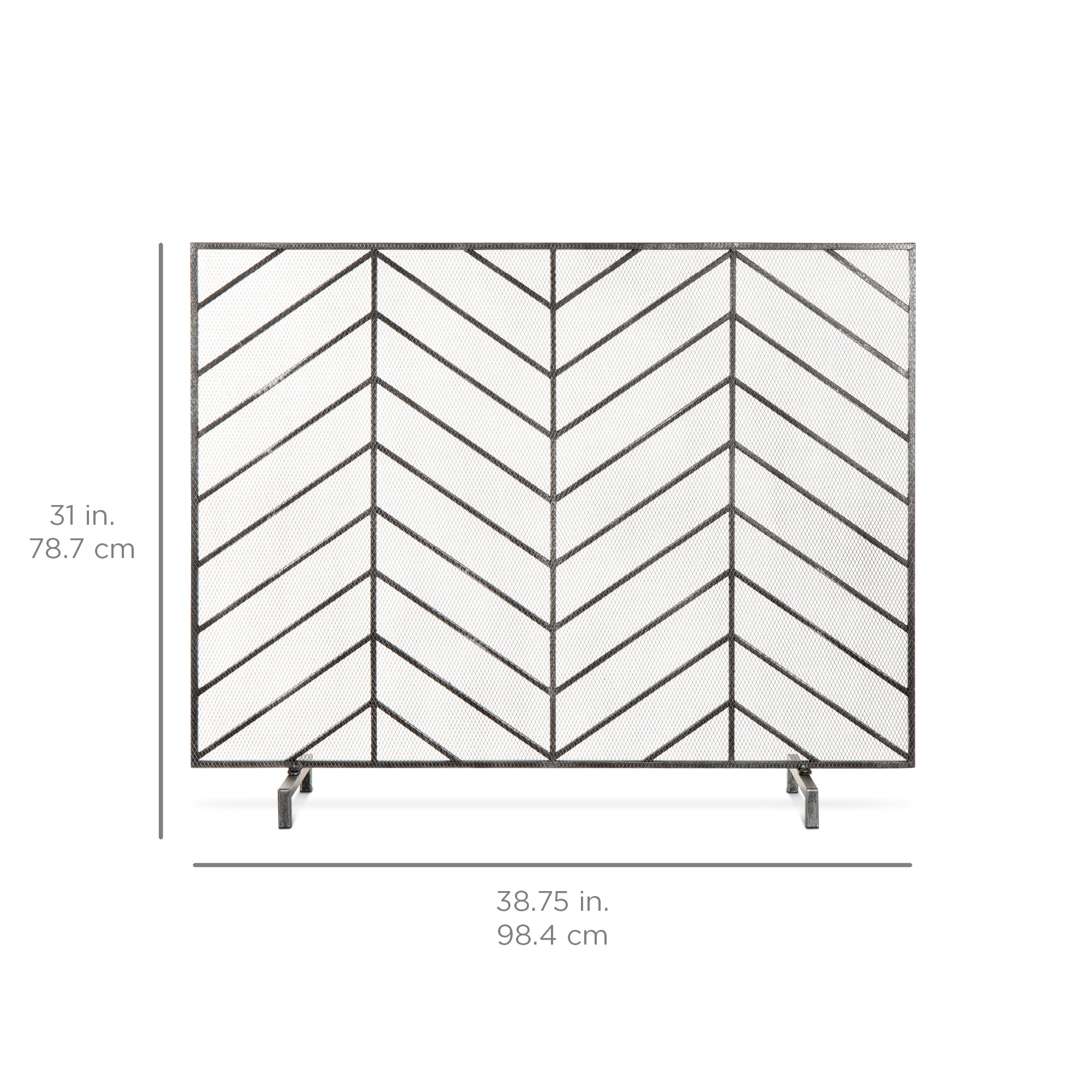 Single Panel Iron Chevron Fireplace Screen w/ Antique Finish - 38x31in