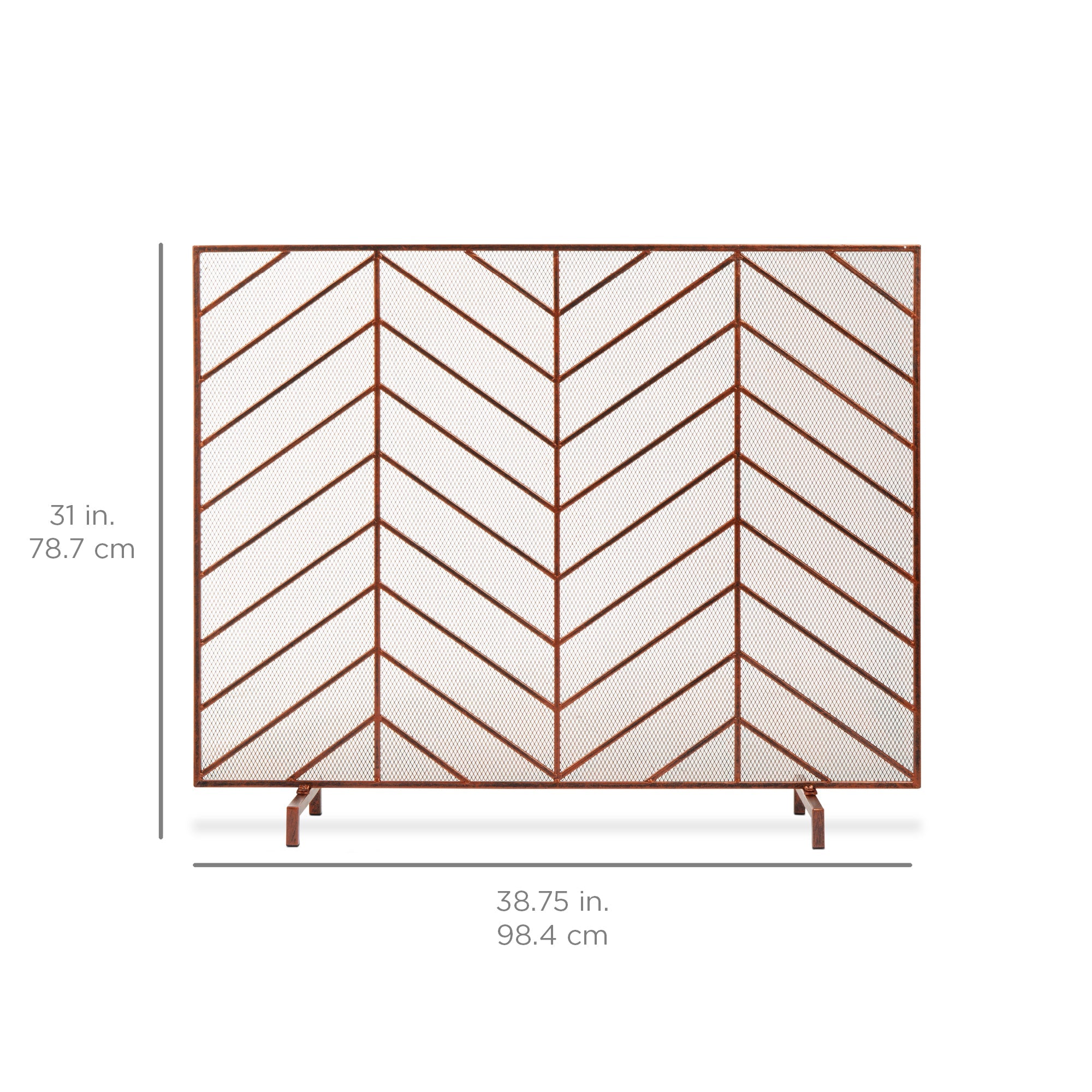Single Panel Iron Chevron Fireplace Screen w/ Antique Finish - 38x31in