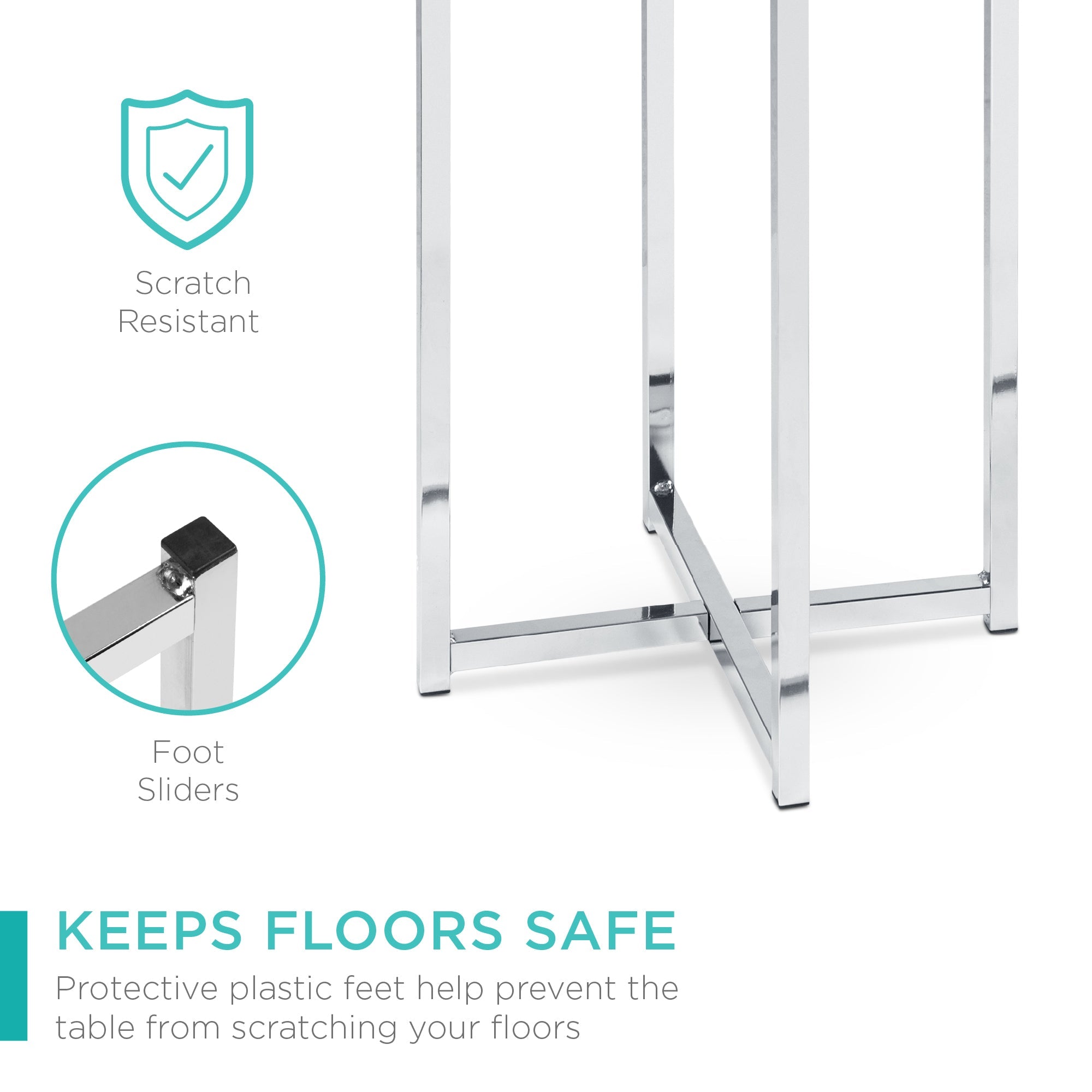 Round Coffee Side Table w/ Faux Marble Top, Metal Frame - 16in