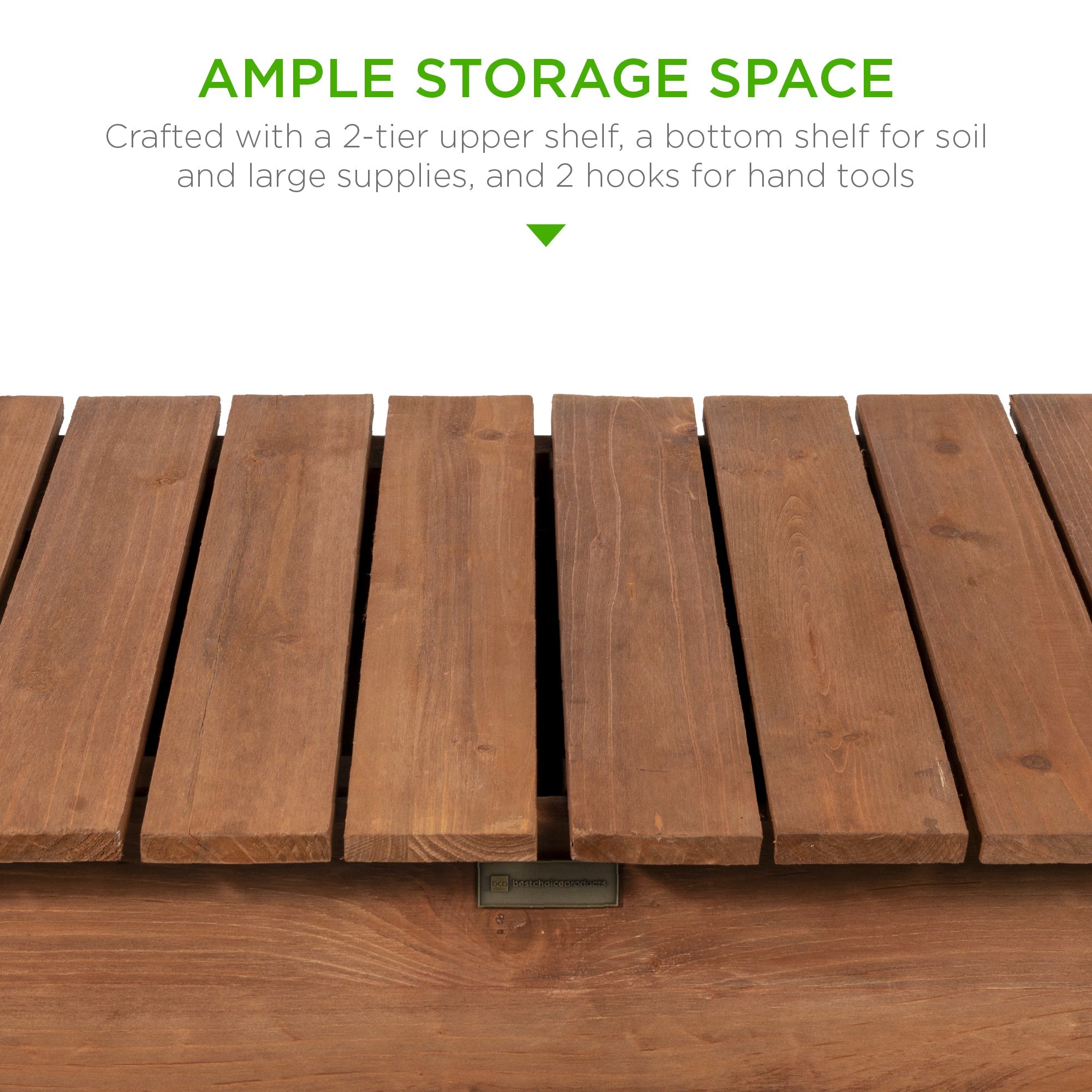 Wood Garden Potting Bench w/ Sliding Tabletop, Food Grade Dry Sink, Wheels