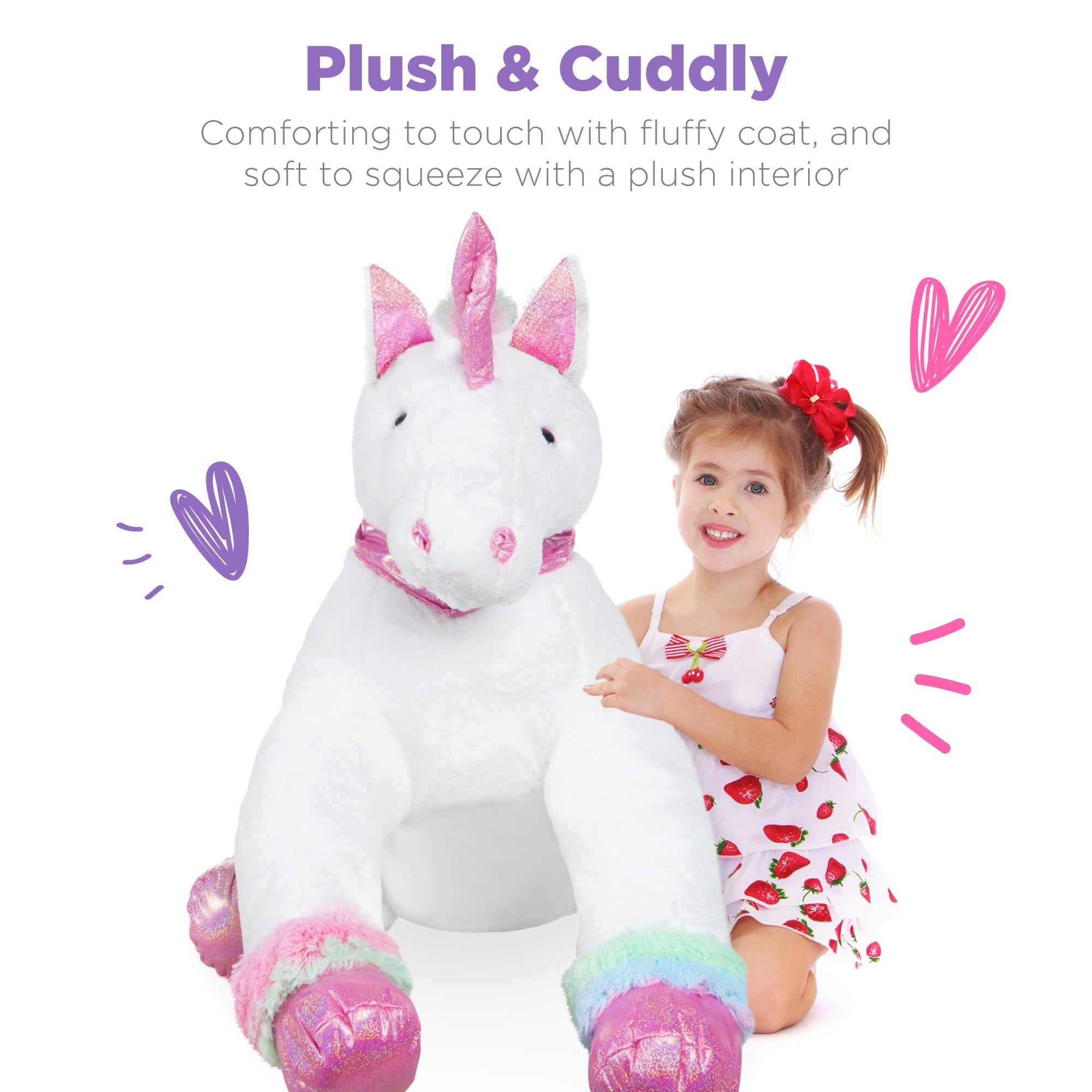 Kids Extra Large Life-Size Plush Rainbow Unicorn Stuffed Animal w/ Soft Fur