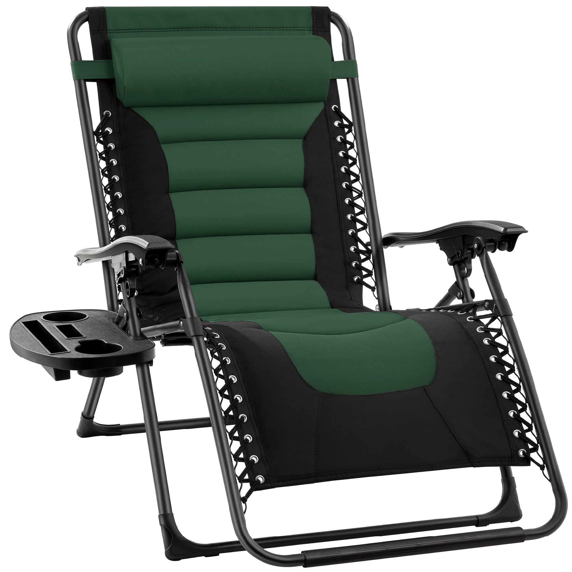 Oversized Padded Zero Gravity Chair, Folding Recliner w/ Headrest, Side Tray