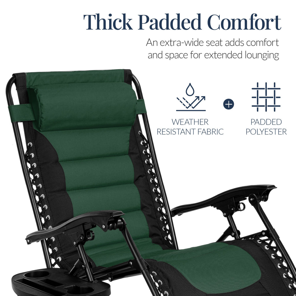 Oversized Padded Zero Gravity Chair, Folding Recliner w/ Headrest, Side Tray
