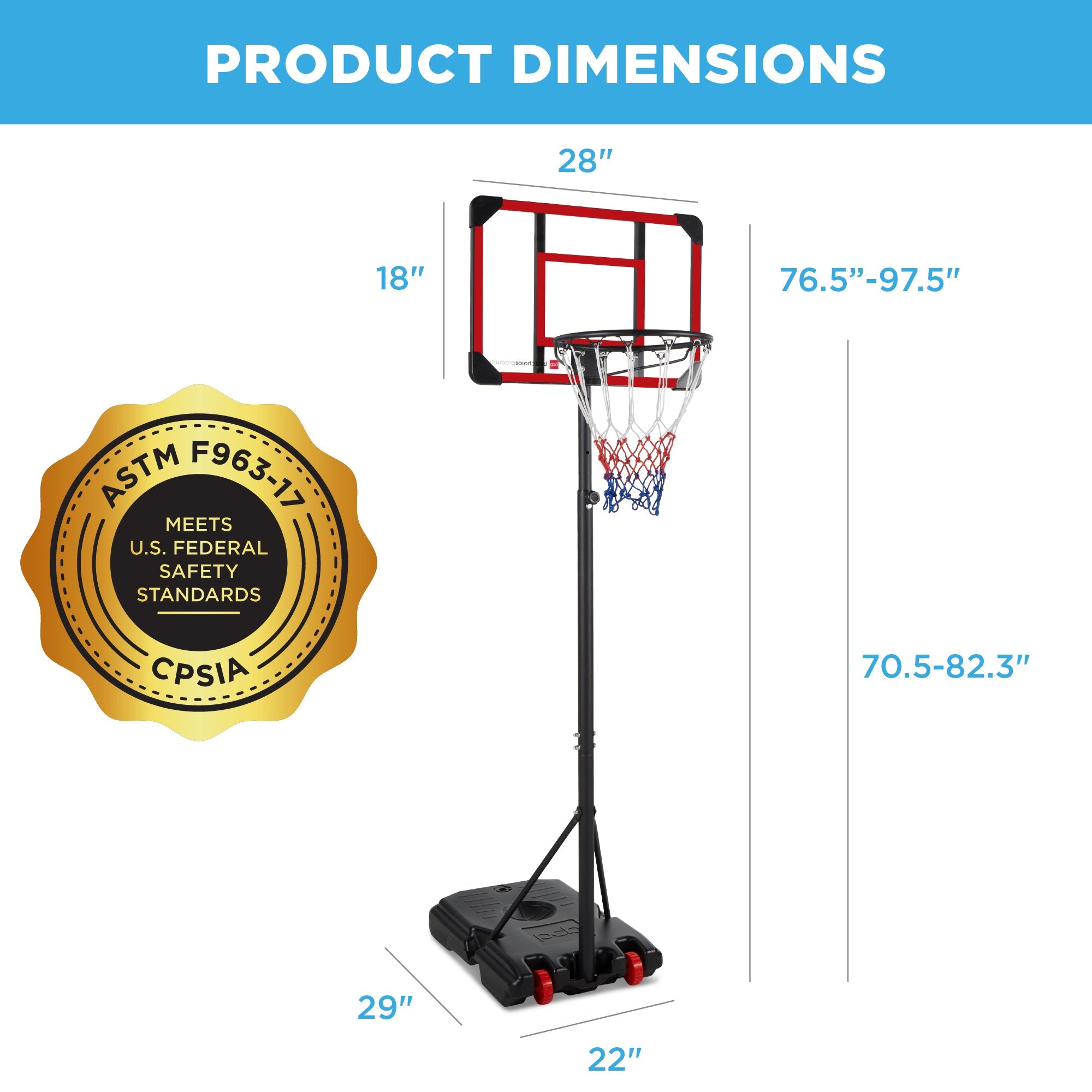 Kids Height-Adjustable Basketball Hoop, Square Backboard w/ 2 Wheels