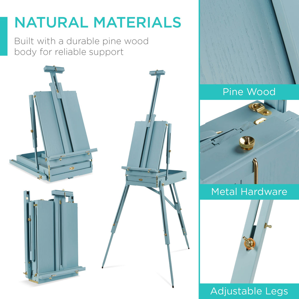 Portable Wooden French Easel w/ 32pc Beginners Kit