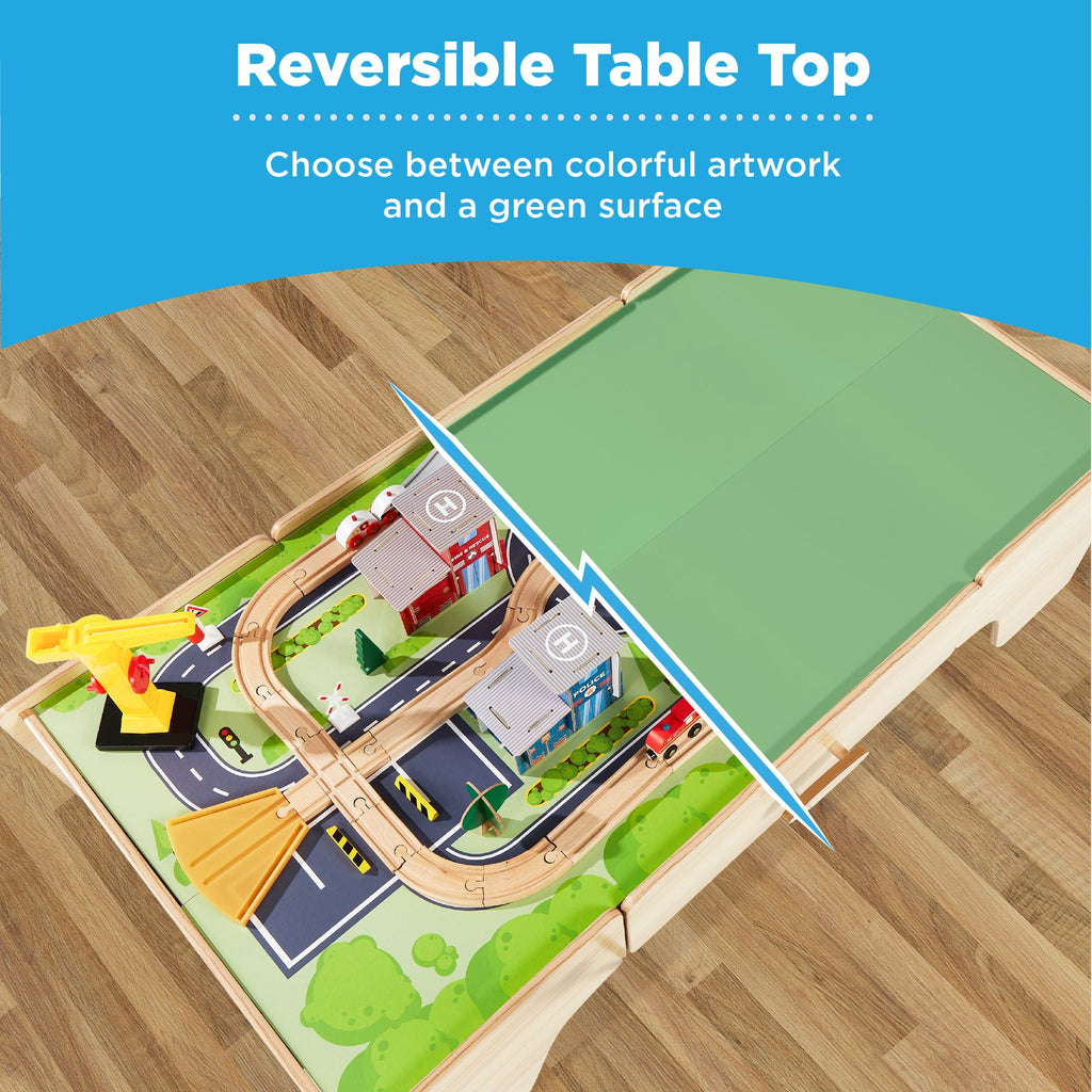 70-Piece Train Table, Large Multipurpose Playset w/ Reversible Table Top