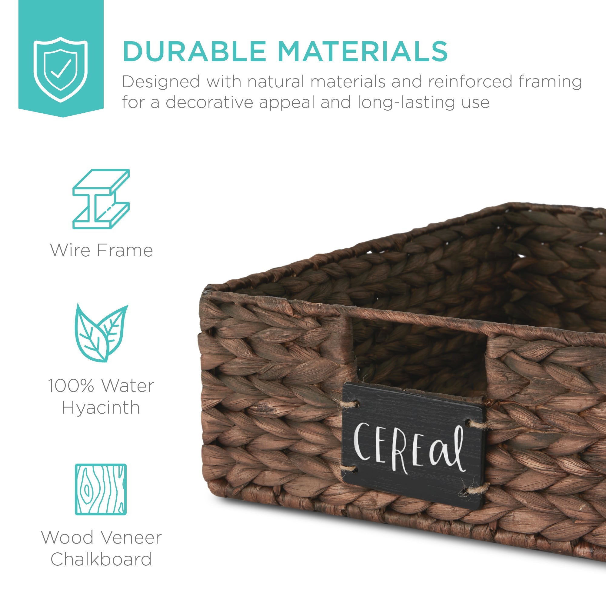 Set of 4 Water Hyacinth Pantry Baskets w/ Chalkboard, Chalk Marker