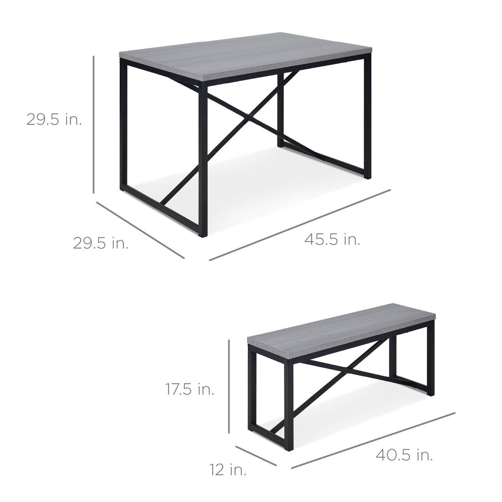 3-Piece Bench Style Dining Furniture Set w/ 2 Benches, Table - 45.5in