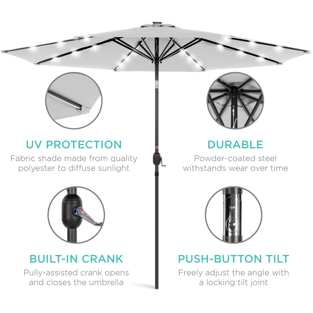 Solar LED Lighted Patio Umbrella w/ Tilt Adjustment, UV-Resistant - 10ft