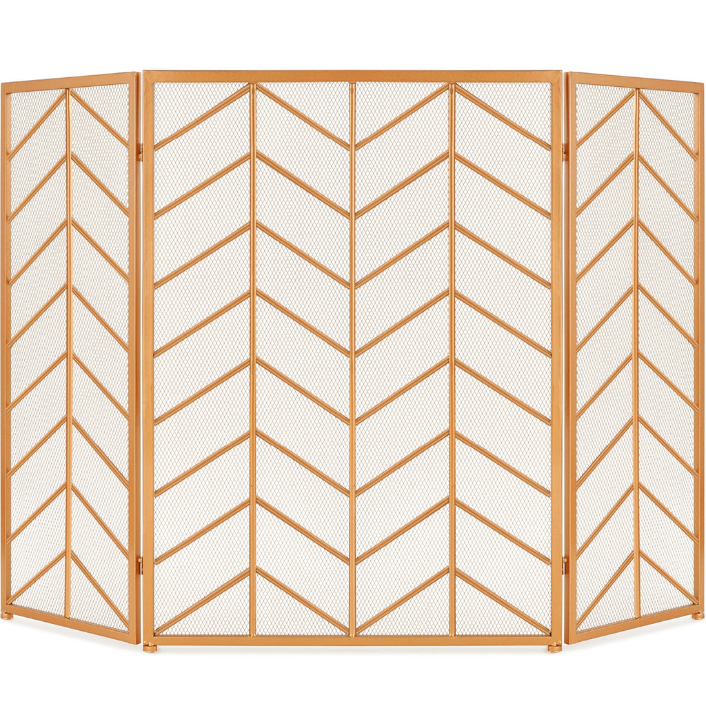 3-Panel Iron Chevron Fireplace Screen w/ Handles - 52x31in