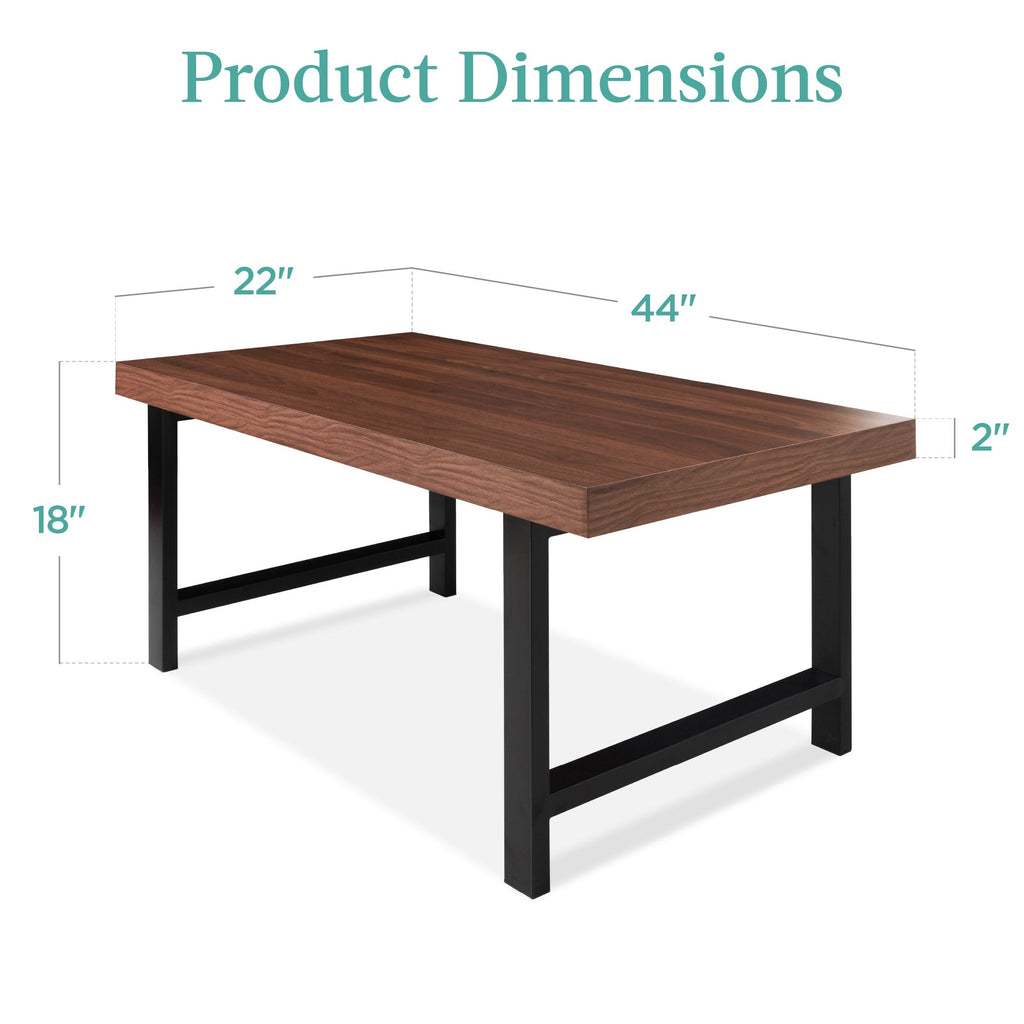Modern Butcher Block Top Rectangular Coffee Table w/ Metal Legs - 44in