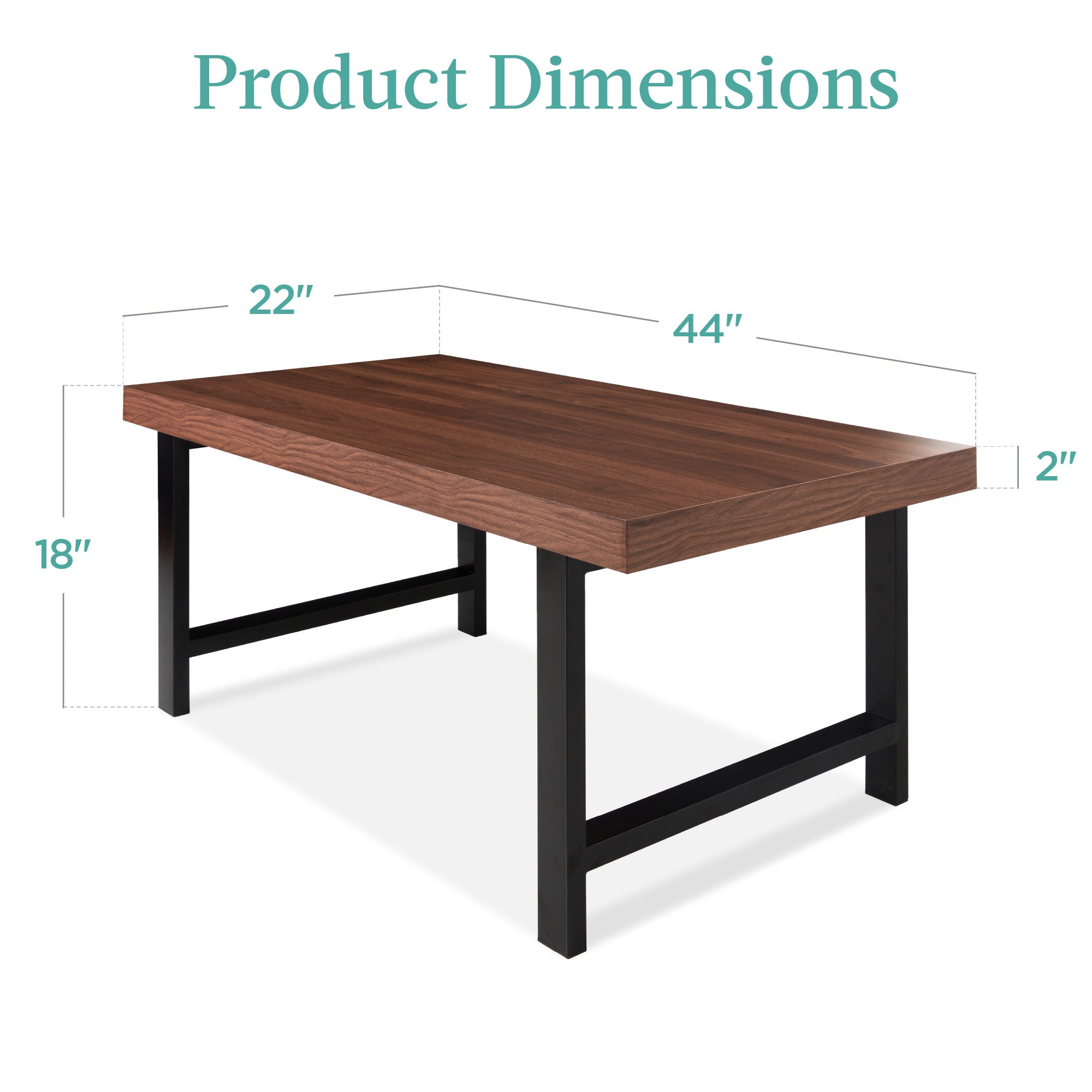 Modern Butcher Block Top Rectangular Coffee Table w/ Metal Legs - 44in
