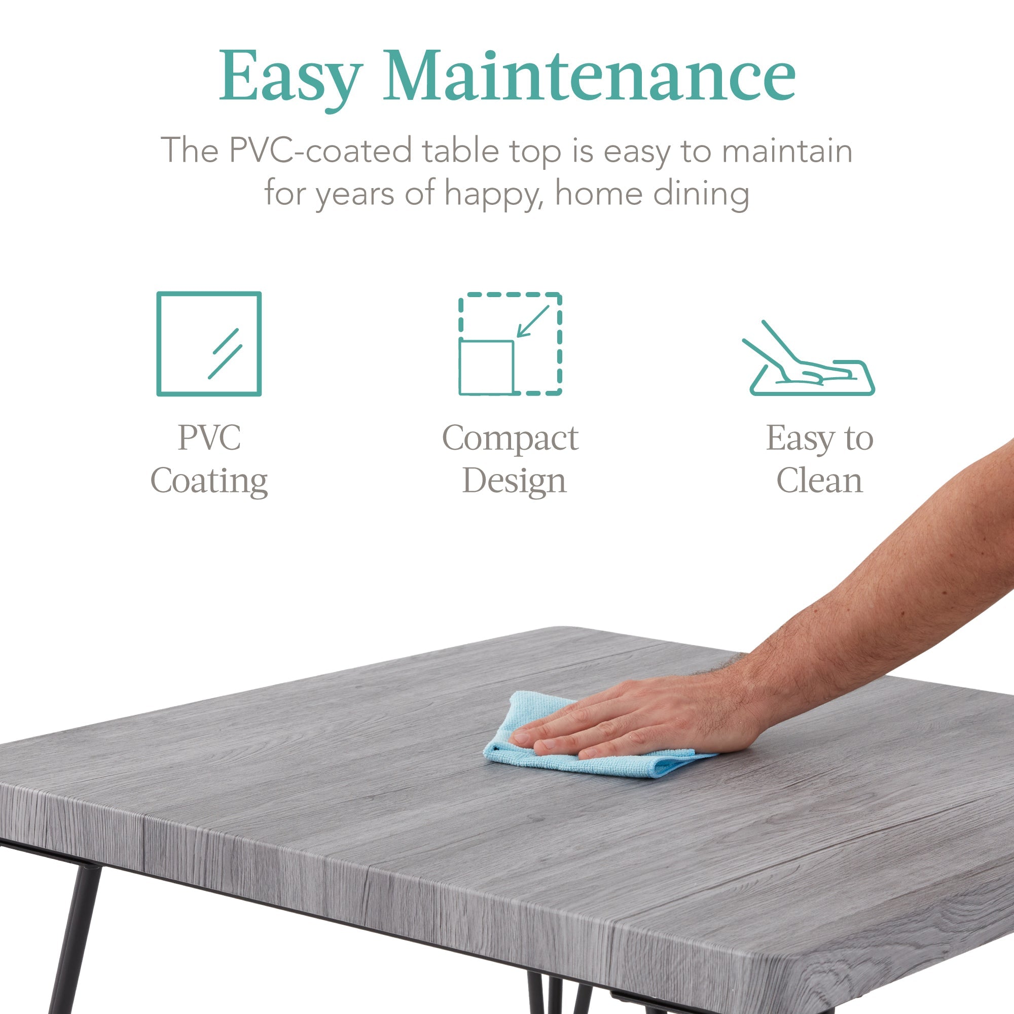 3-Piece Metal Wood Square Dining Table Furniture Set w/ 2 Chairs