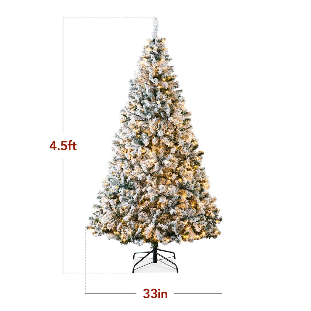 Pre-Lit Snow Flocked Artificial Pine Christmas Tree w/ Warm White Lights