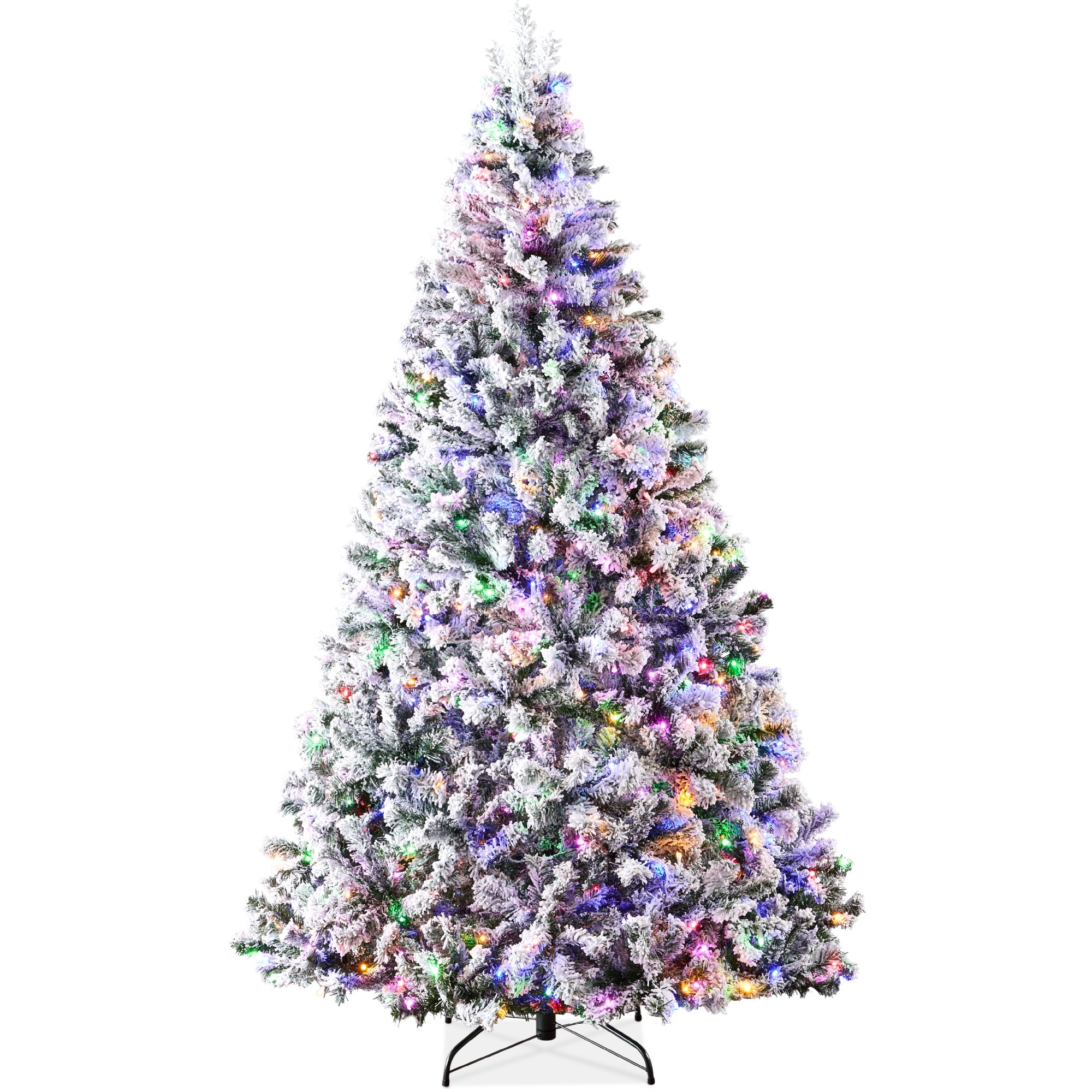 Pre-Lit Snow Flocked Artificial Pine Christmas Tree w/ Multicolored Lights