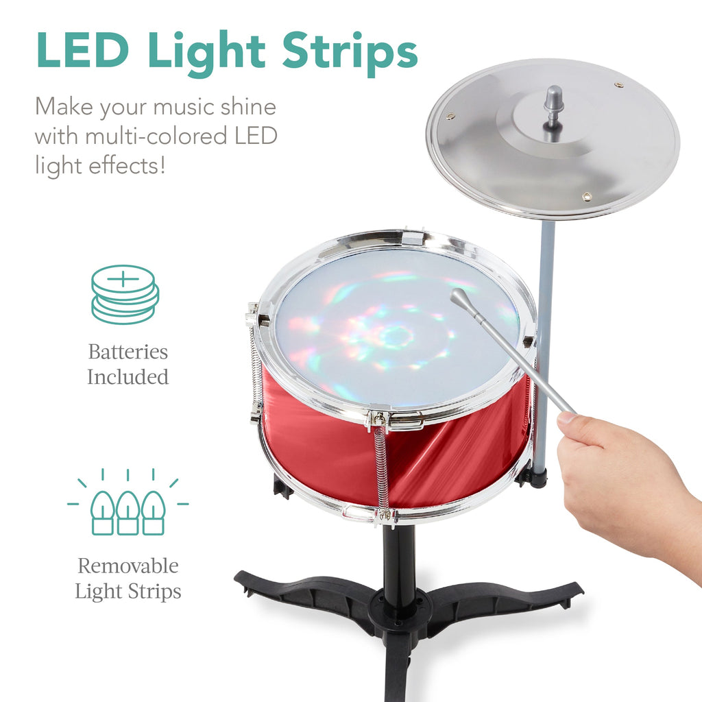 18-Piece Kids Beginner Drum Kit, Musical Instrument Toy Set w/ LED Lights