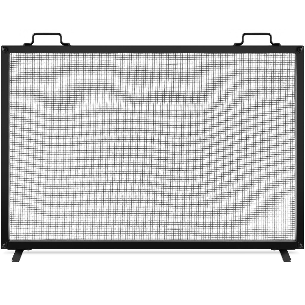 Single Panel Handcrafted Steel Mesh Fireplace Screen w/ Handles - 38x27in