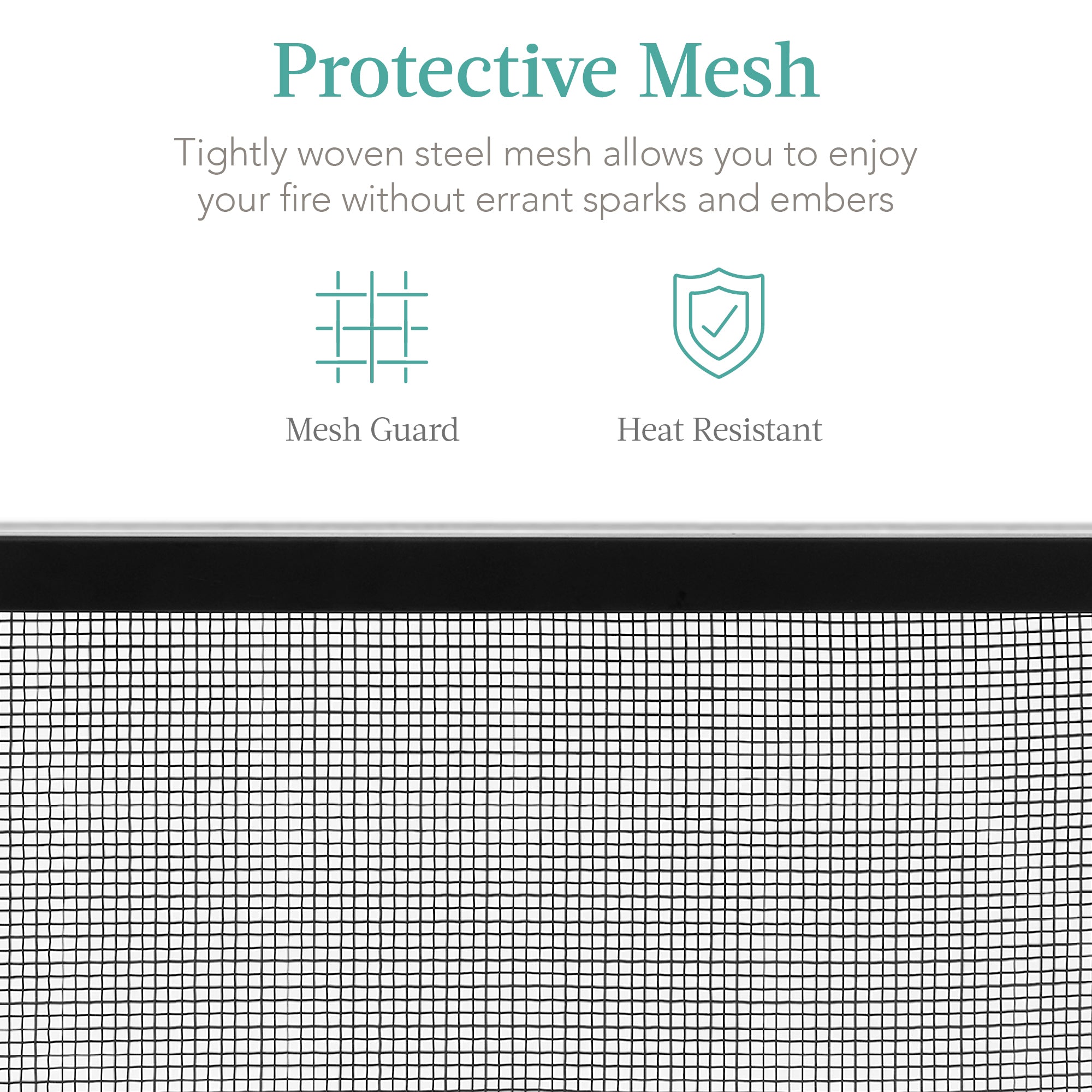 Single Panel Handcrafted Steel Mesh Fireplace Screen w/ Handles - 38x27in