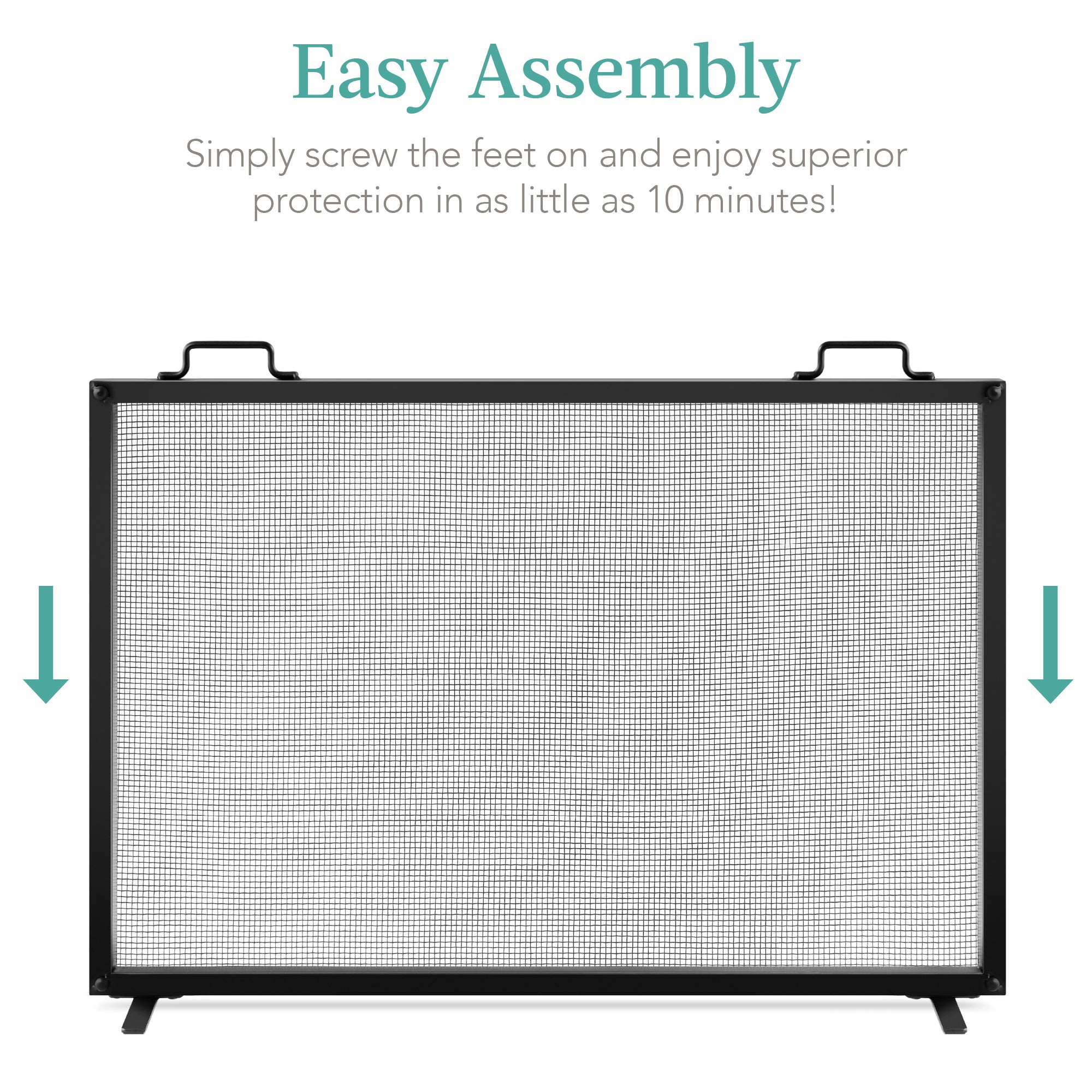 Single Panel Handcrafted Steel Mesh Fireplace Screen w/ Handles - 38x27in