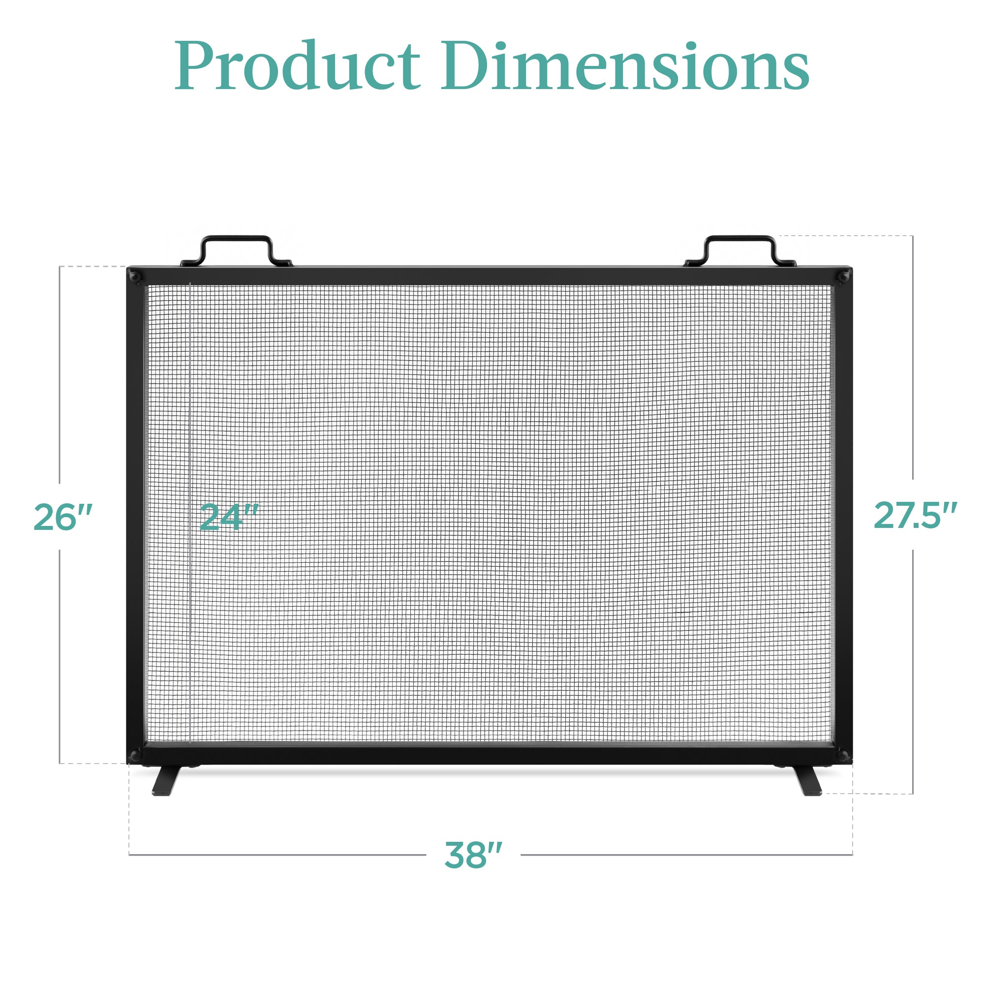 Single Panel Handcrafted Steel Mesh Fireplace Screen w/ Handles - 38x27in
