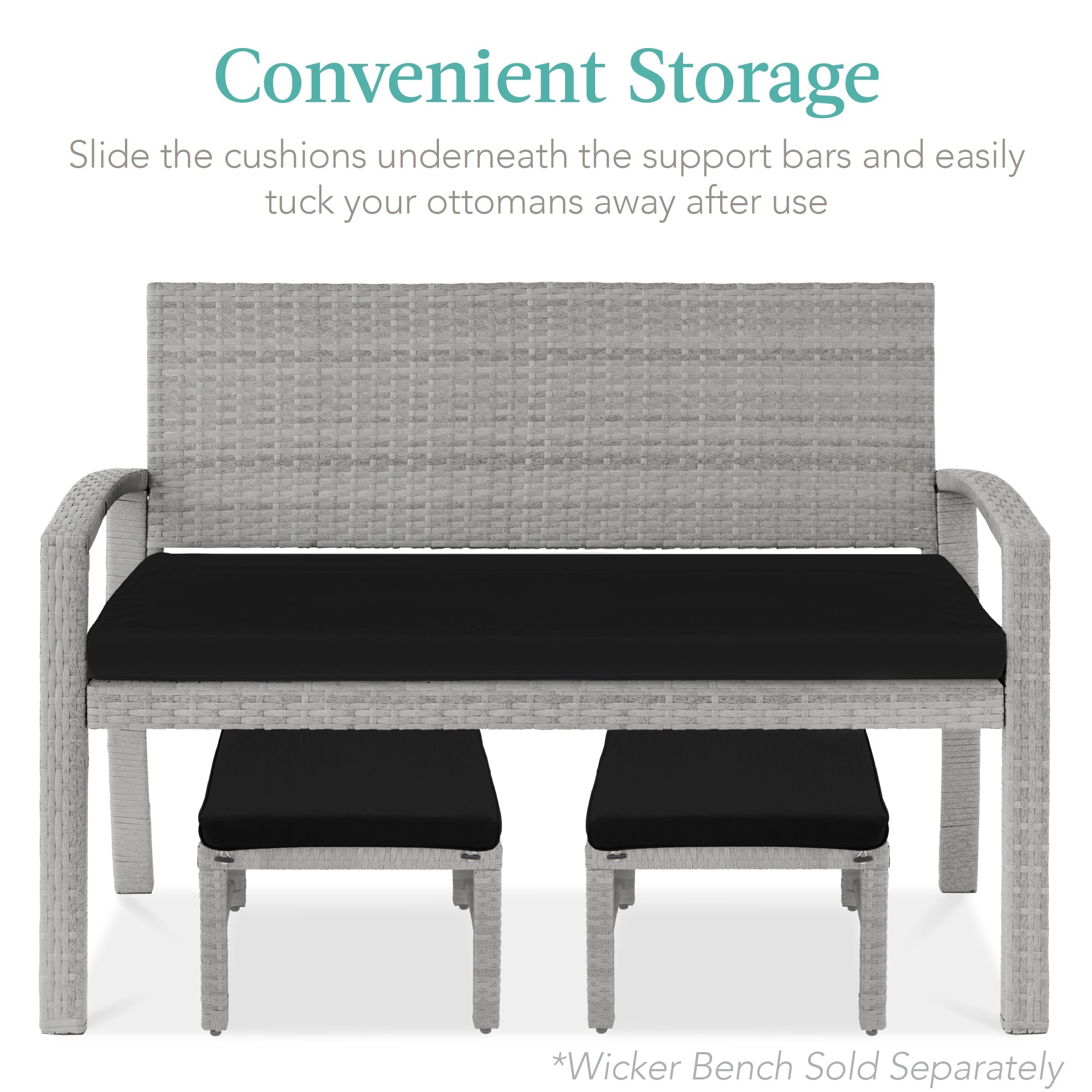 Set of 2 Multipurpose Wicker Ottomans w/ Removable Cushions, Steel Frame