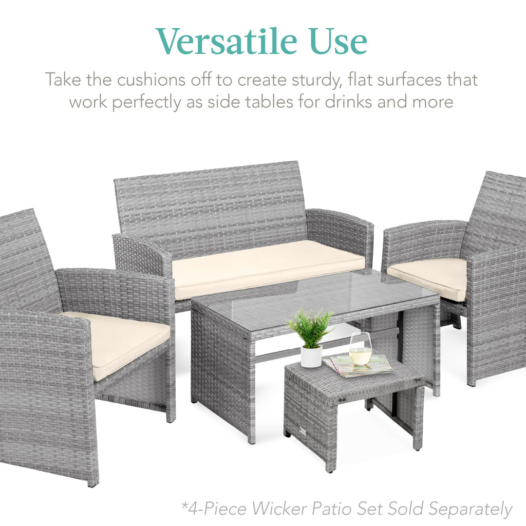 Set of 2 Multipurpose Wicker Ottomans w/ Removable Cushions, Steel Frame