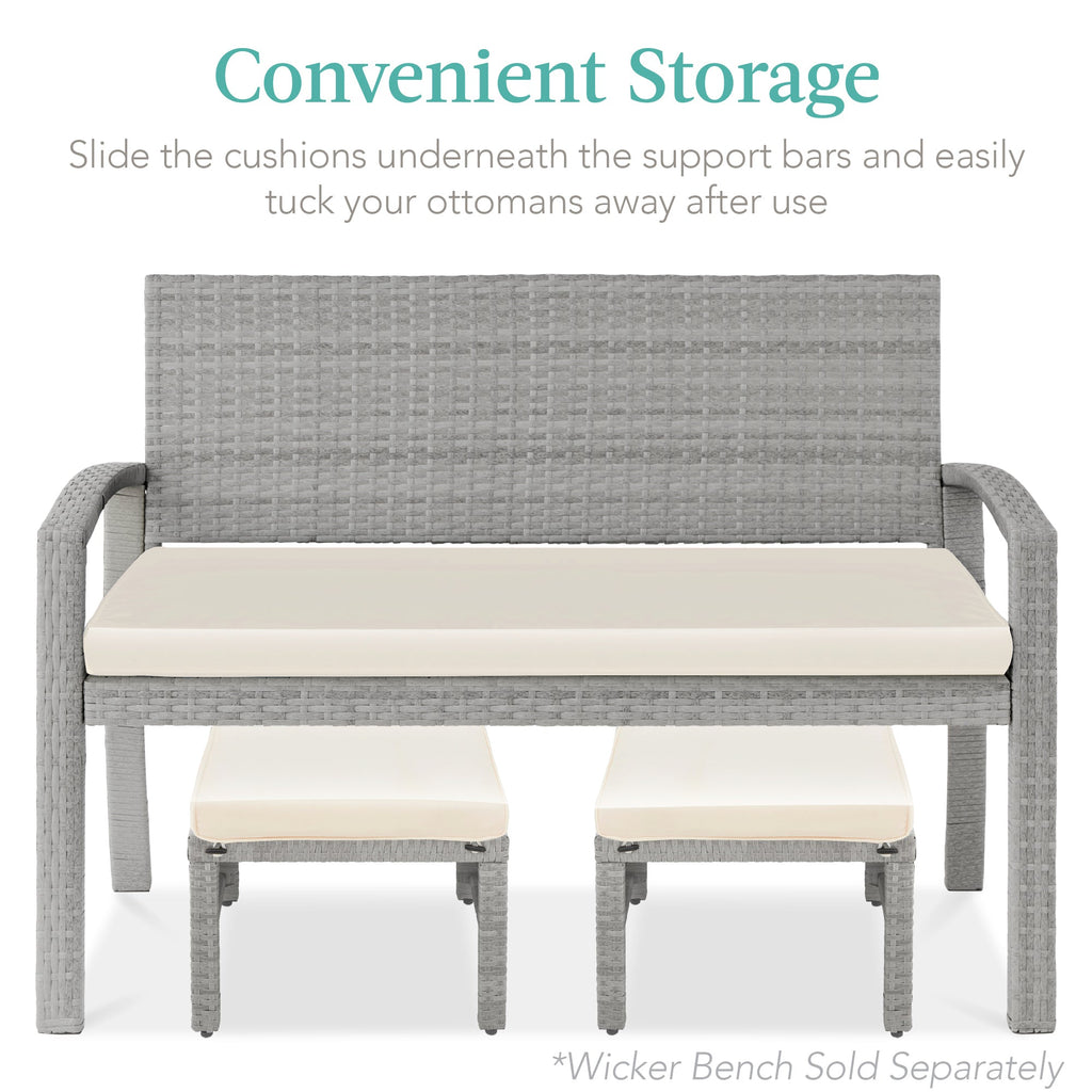 Set of 2 Multipurpose Wicker Ottomans w/ Removable Cushions, Steel Frame