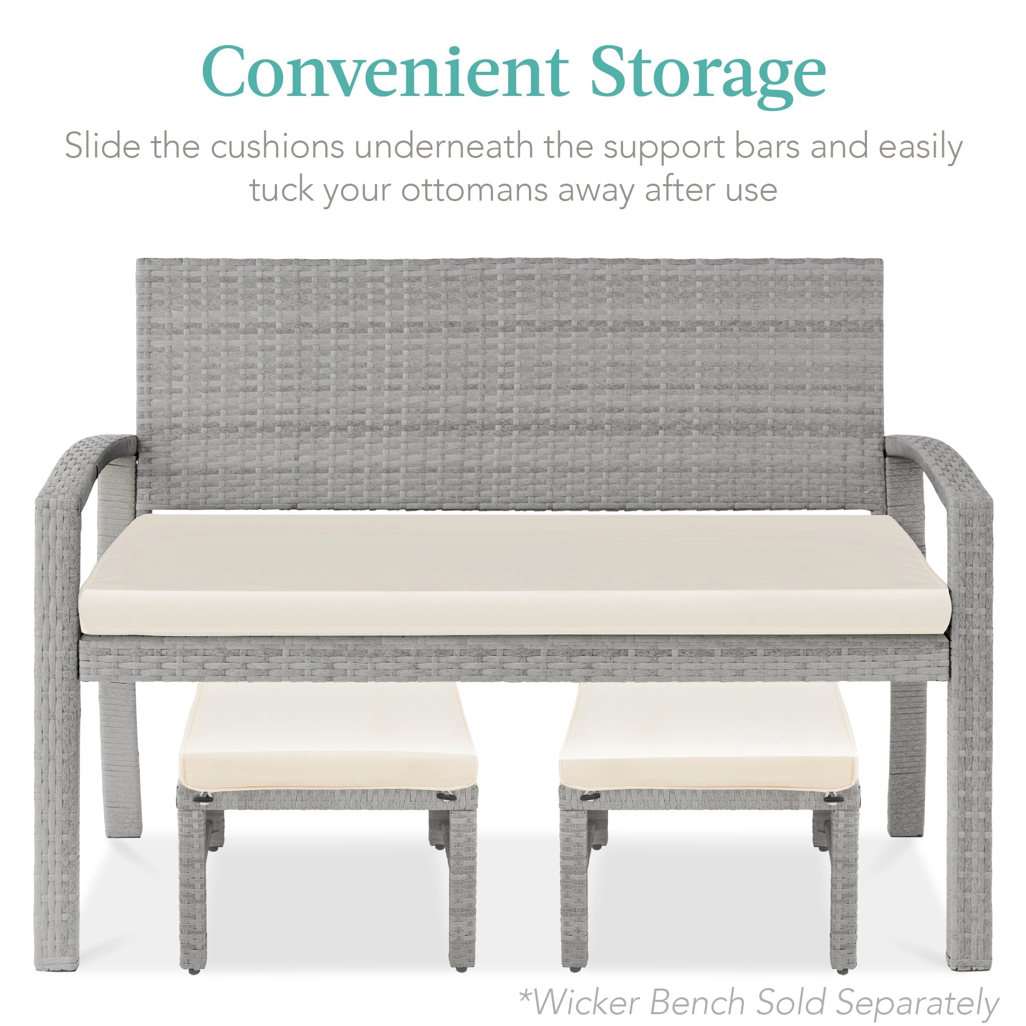 Set of 2 Multipurpose Wicker Ottomans w/ Removable Cushions, Steel Frame