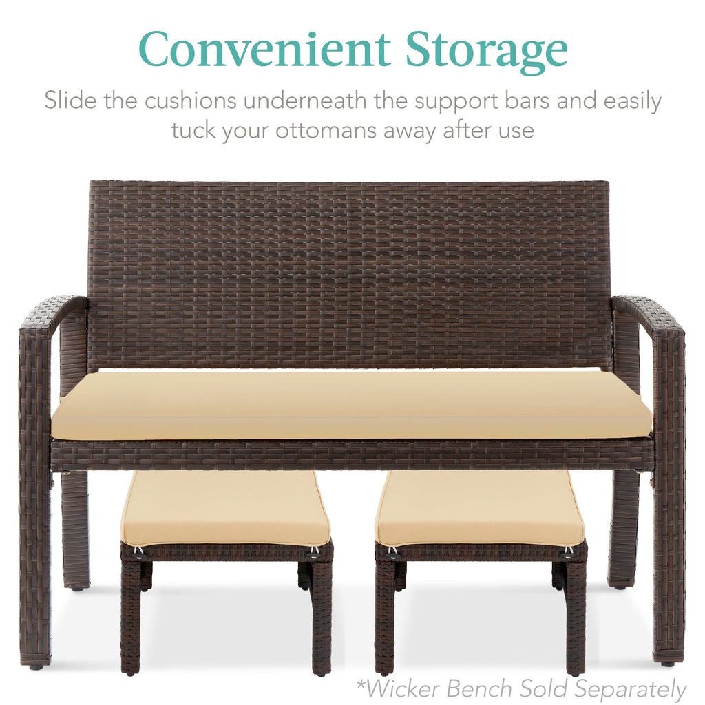 Set of 2 Multipurpose Wicker Ottomans w/ Removable Cushions, Steel Frame