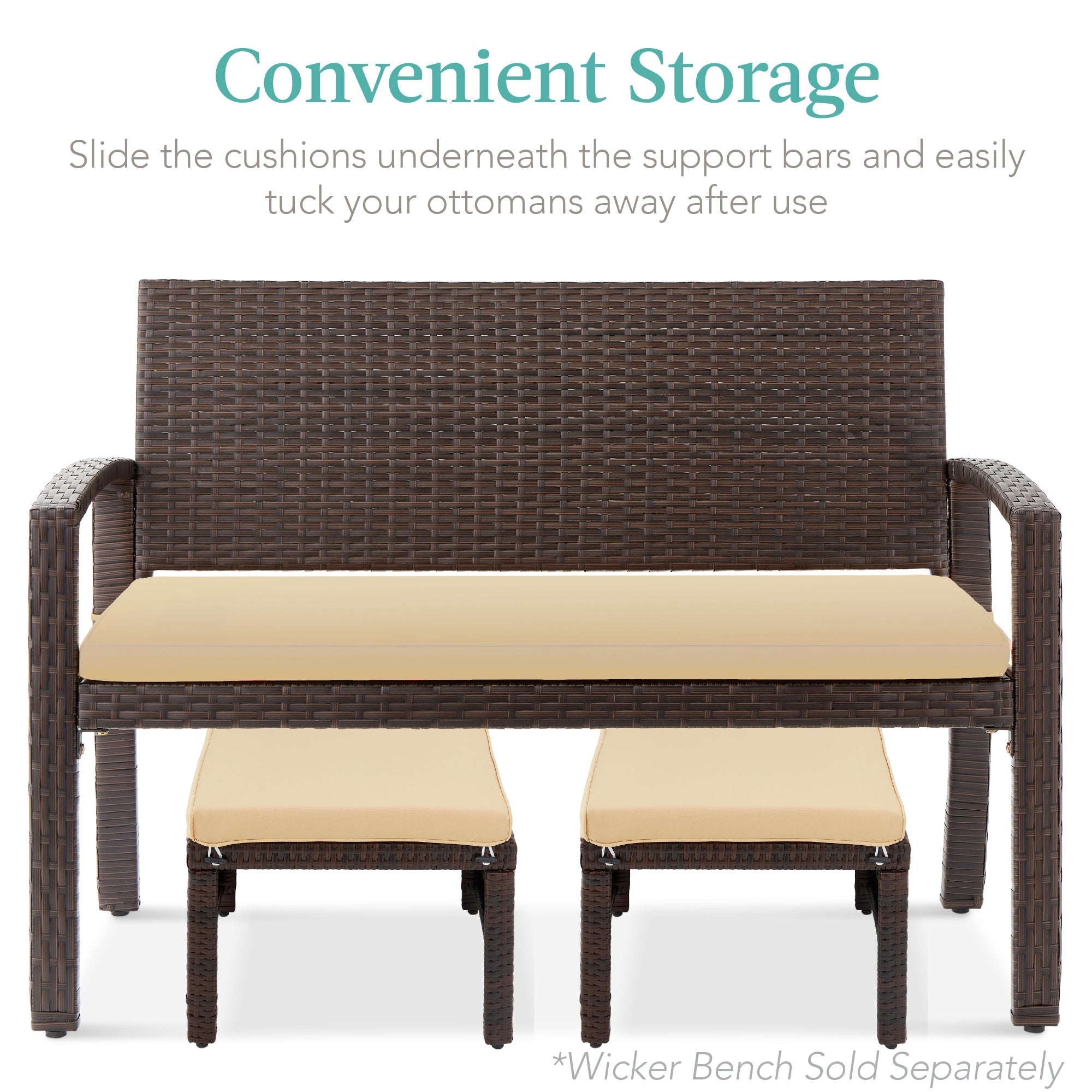 Set of 2 Multipurpose Wicker Ottomans w/ Removable Cushions, Steel Frame