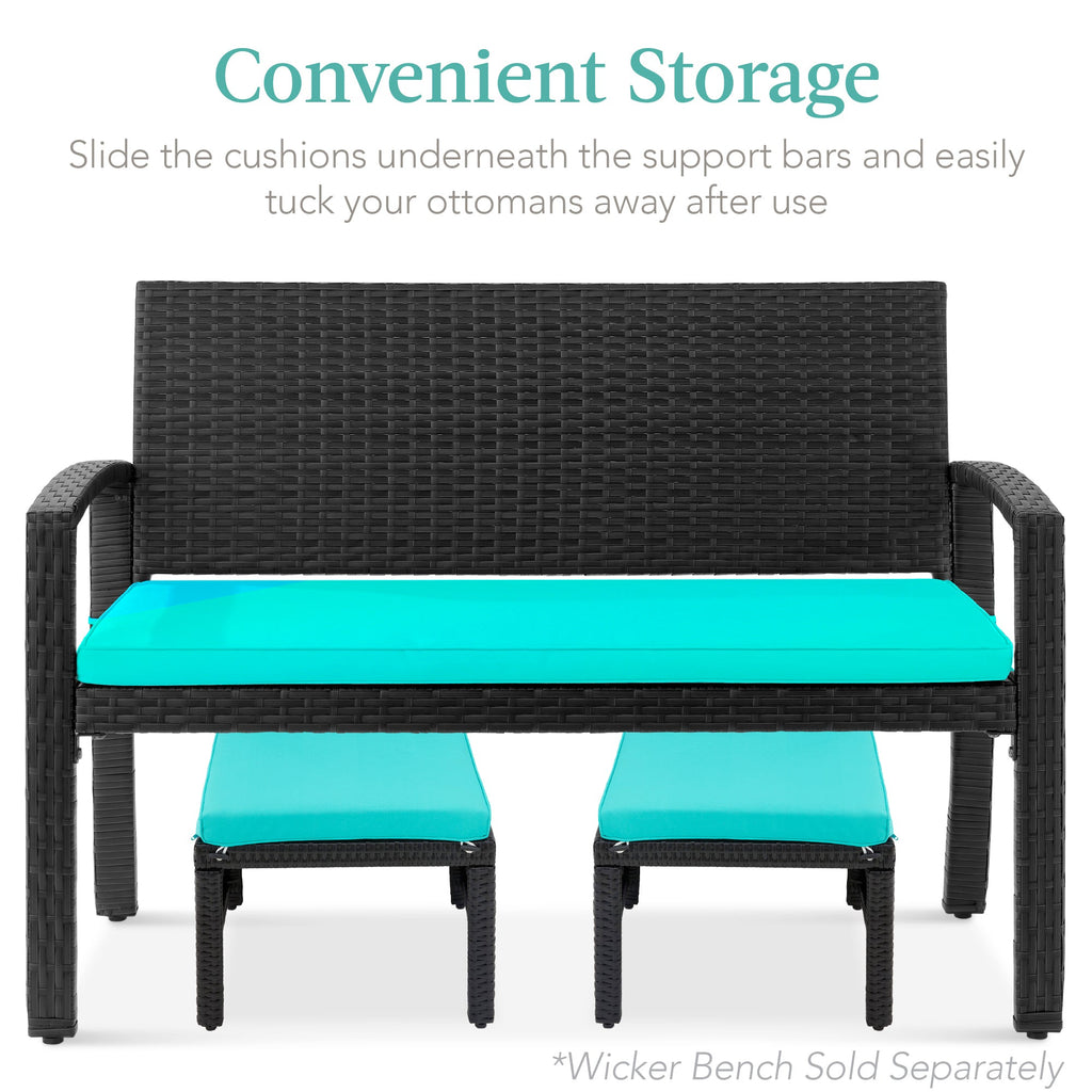 Set of 2 Multipurpose Wicker Ottomans w/ Removable Cushions, Steel Frame