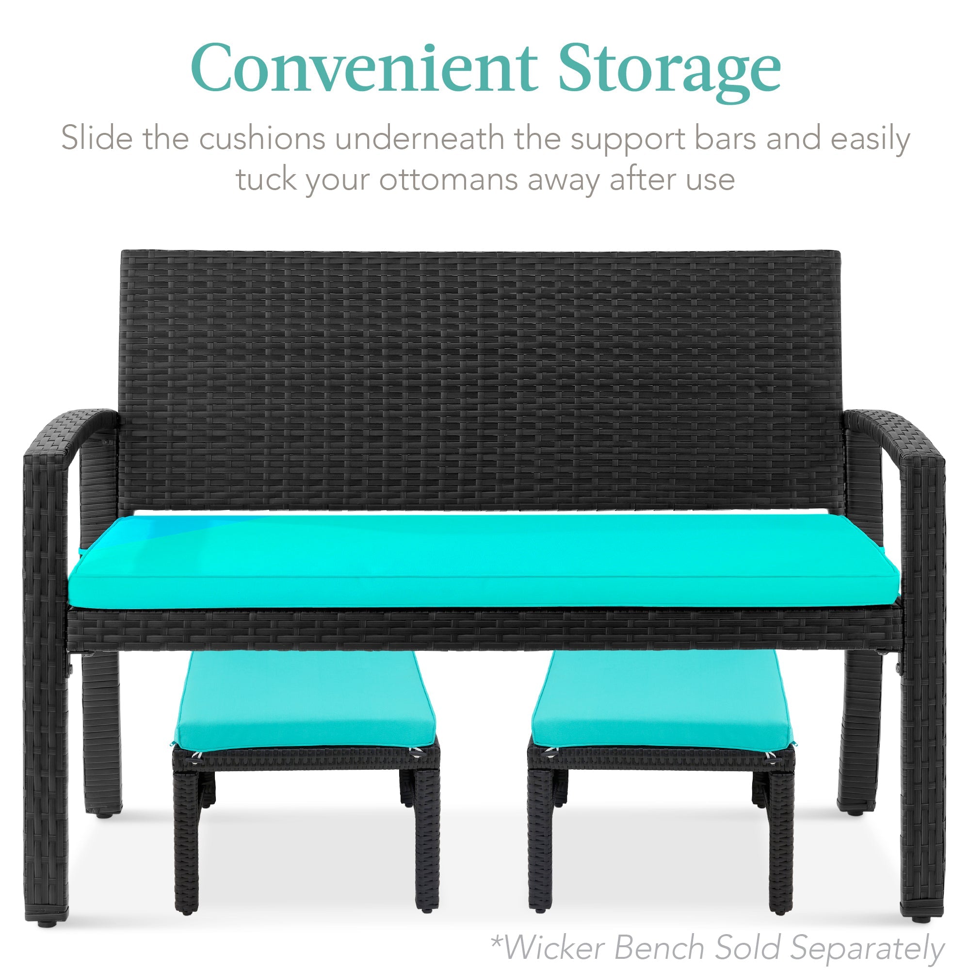 Set of 2 Multipurpose Wicker Ottomans w/ Removable Cushions, Steel Frame