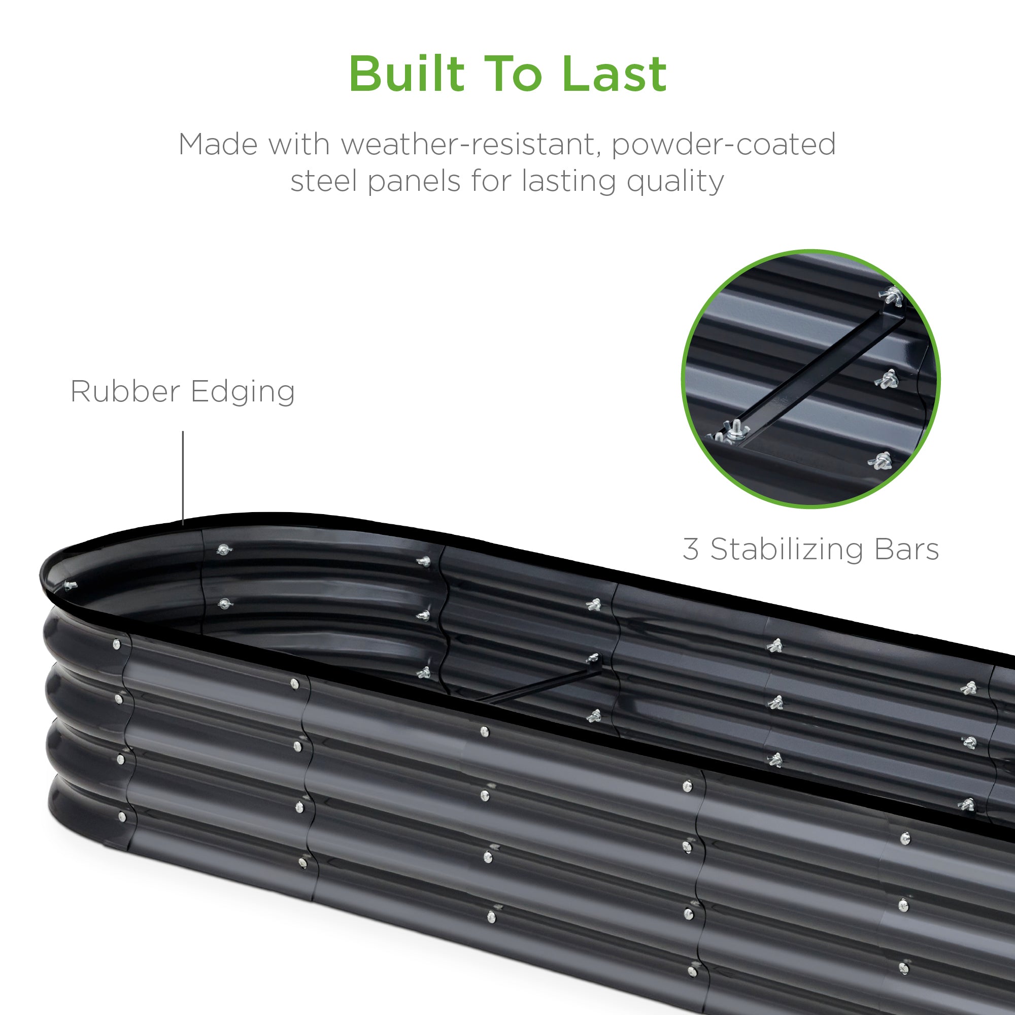 Outdoor Metal Raised Oval Garden Bed for Vegetables, Flowers - 8x2x1ft