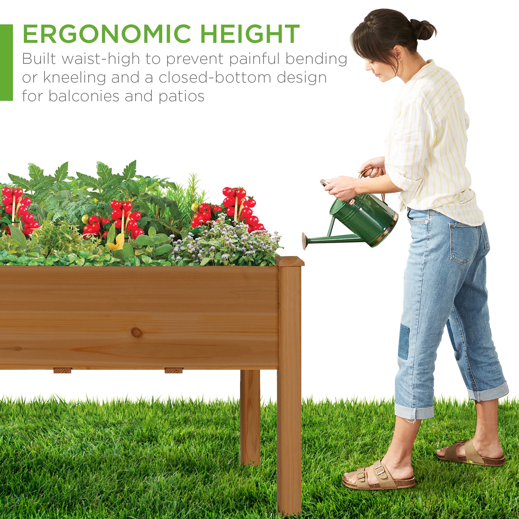 Raised Garden Bed, Elevated Wooden Planter Box w/ Foot Caps - 48x24x30in