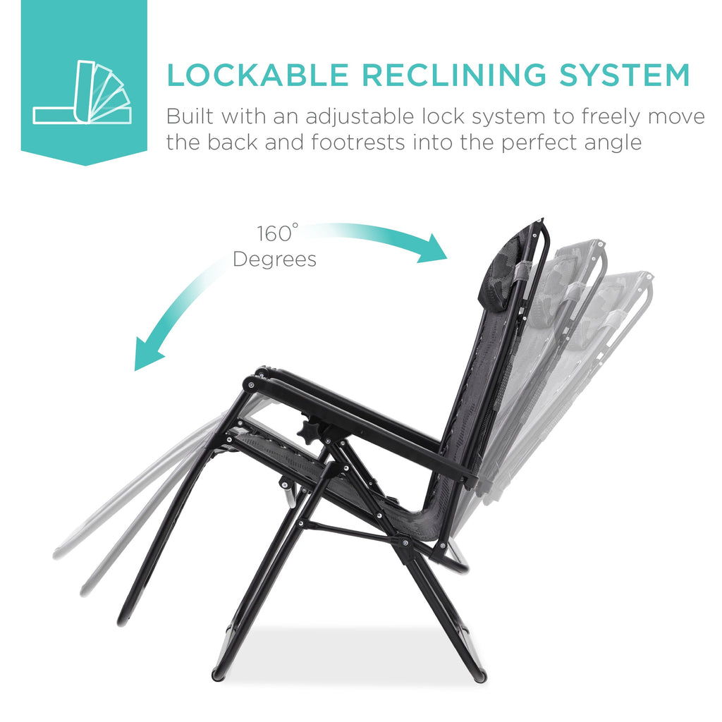 Folding Zero Gravity Recliner Patio Lounge Chair w/ Canopy, Side Tray