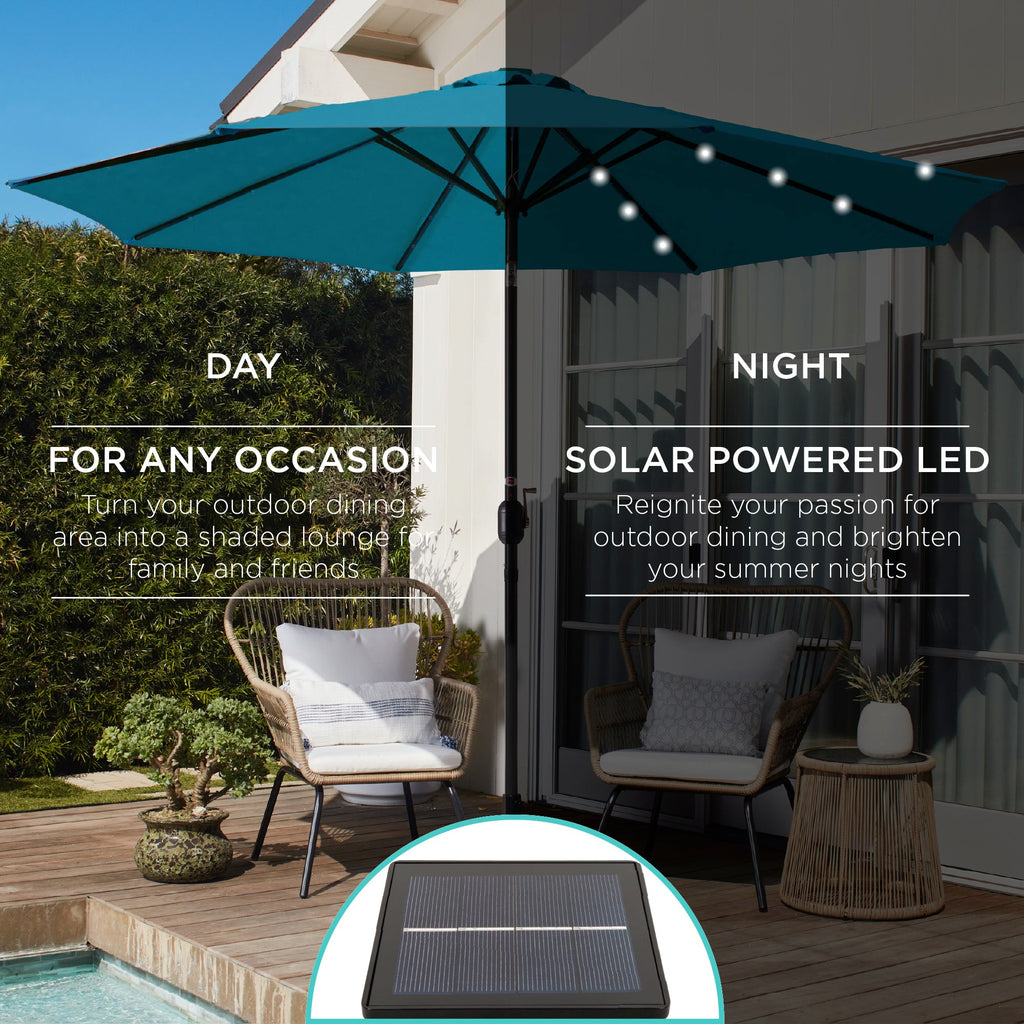 Solar LED Lighted Patio Umbrella w/ Tilt Adjustment, UV-Resistant - 10ft