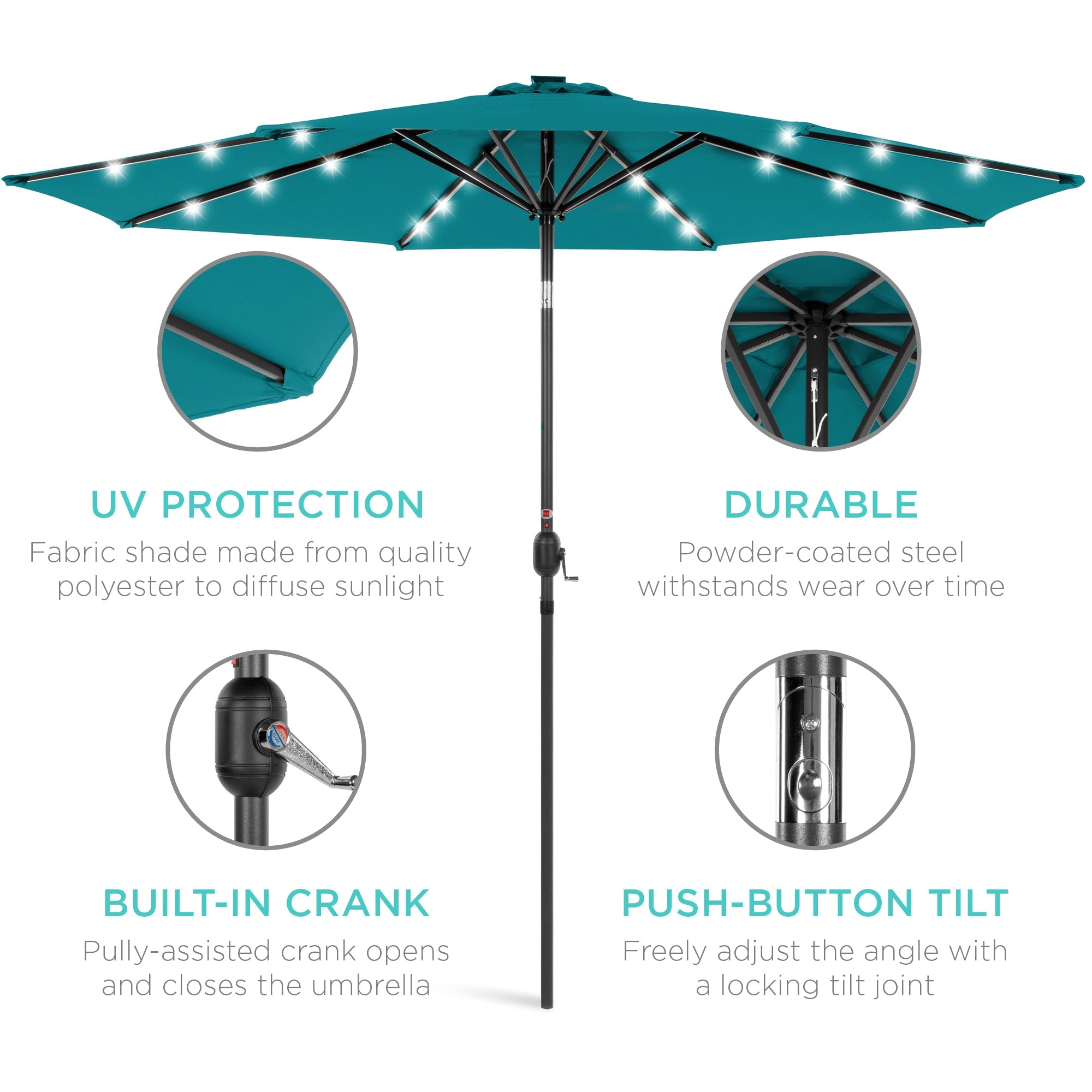 Solar LED Lighted Patio Umbrella w/ Tilt Adjustment, UV-Resistant - 10ft