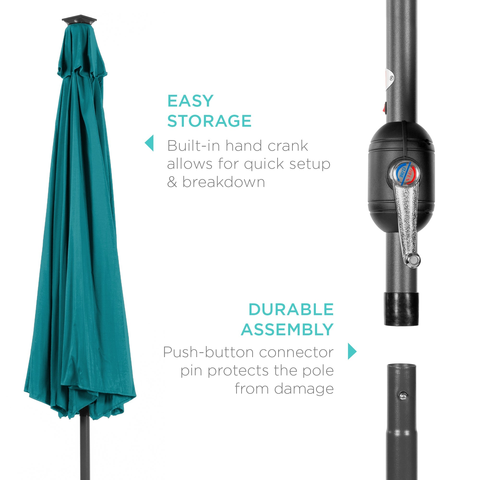 Solar LED Lighted Patio Umbrella w/ Tilt Adjustment, UV-Resistant - 10ft