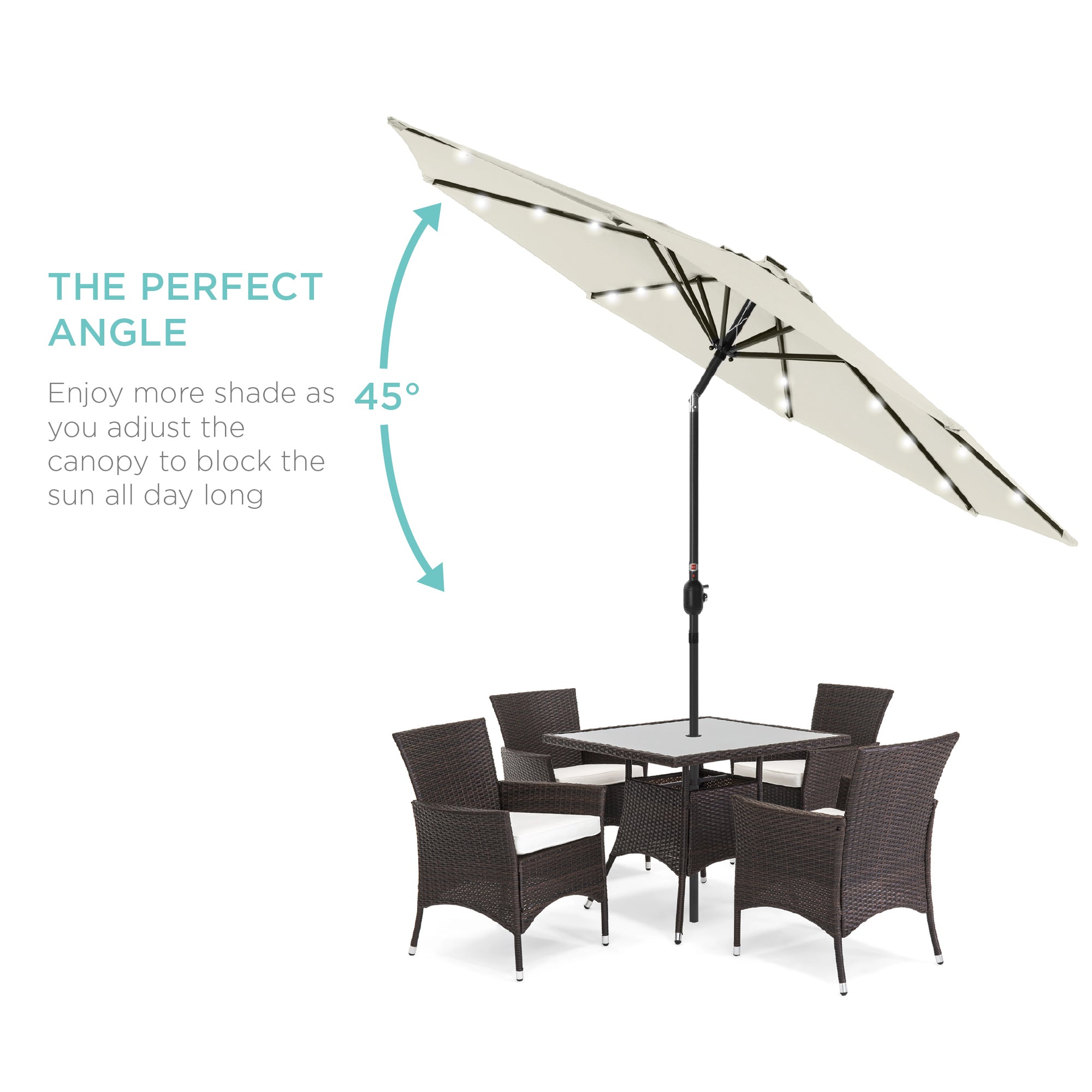 Solar LED Lighted Patio Umbrella w/ Tilt Adjustment, UV-Resistant - 10ft