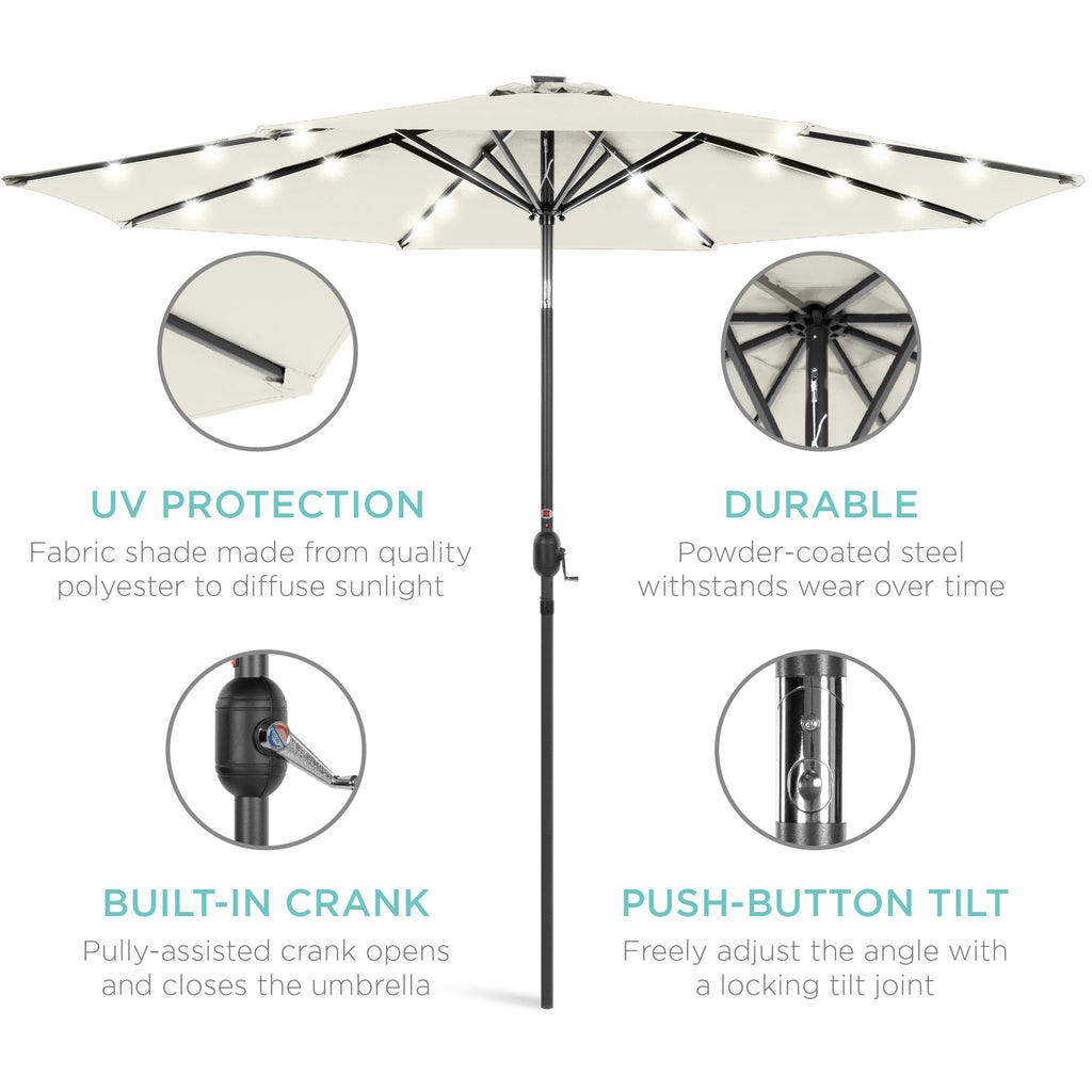 Solar LED Lighted Patio Umbrella w/ Tilt Adjustment, UV-Resistant - 10ft