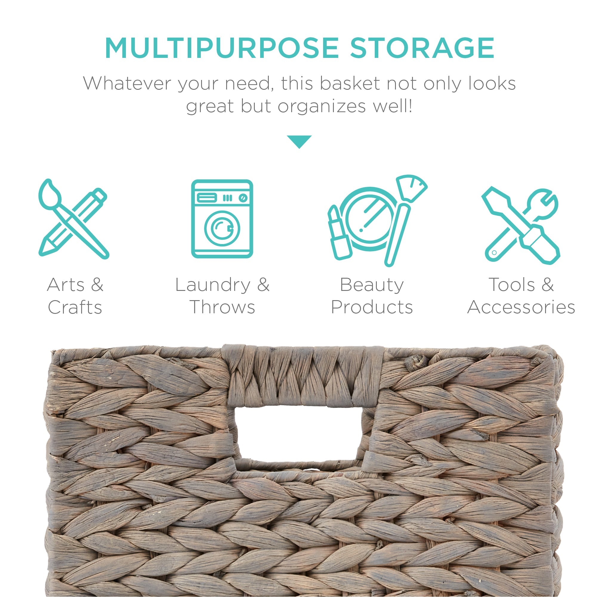 Set of 5 Collapsible Hyacinth Storage Baskets w/ Inserts - 10.5x10.5in