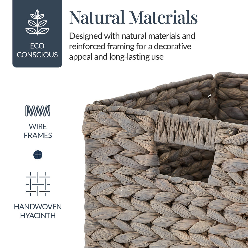 Set of 5 Collapsible Hyacinth Storage Baskets w/ Inserts - 12x12in