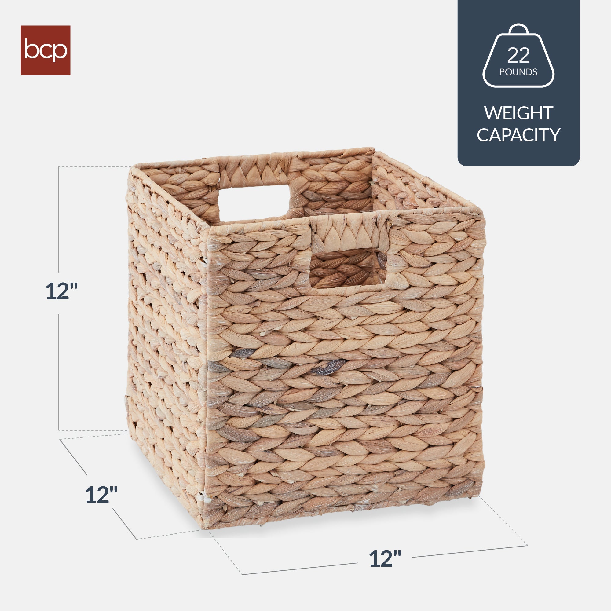 Set of 5 Collapsible Hyacinth Storage Baskets w/ Inserts - 12x12in