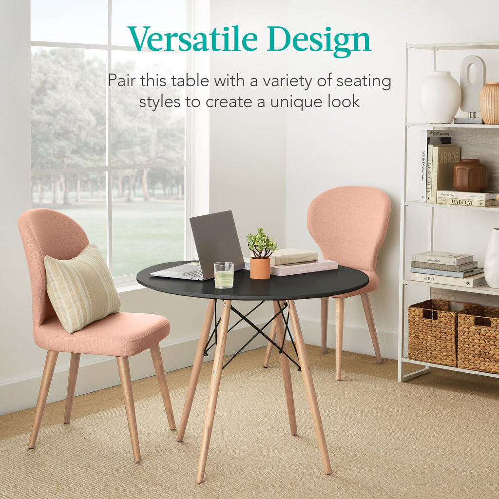 Round Mid-Century Modern Dining Table w/ Beech Wood Legs- 35.5in