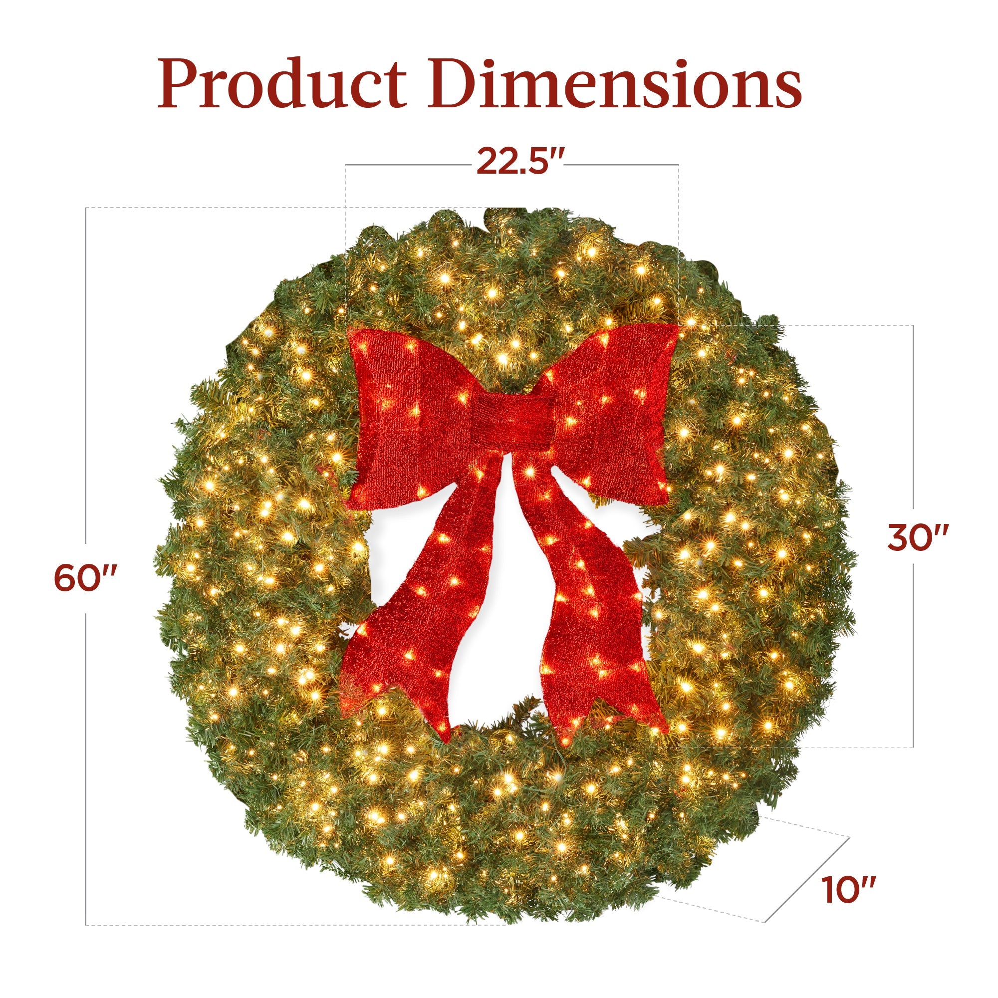 Pre-Lit Artificial Fir Christmas Wreath w/ Red Bow, LED Lights