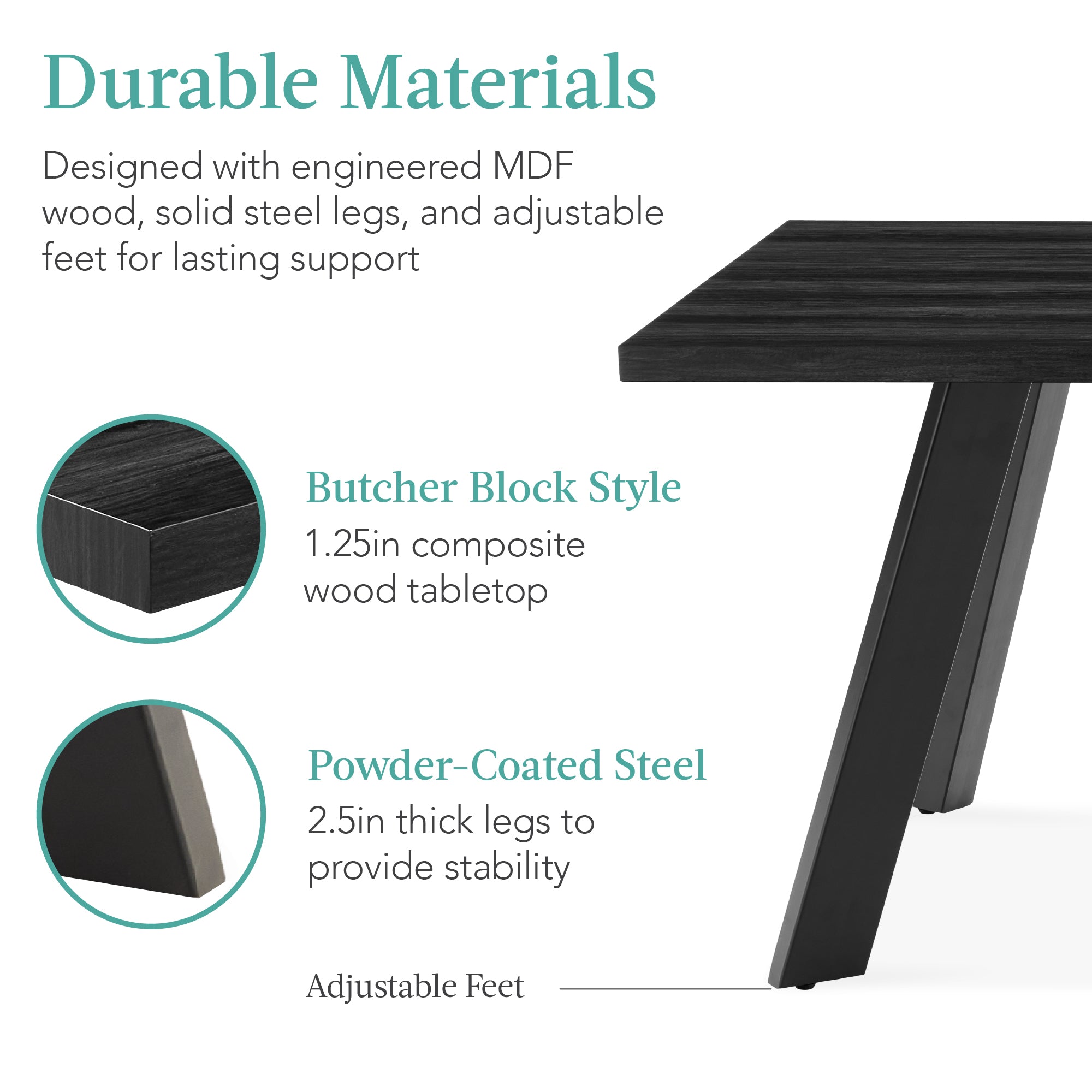 Modern Extendable Dining Table w/ Leaf Extension, 2 Locks - 47 to 63in